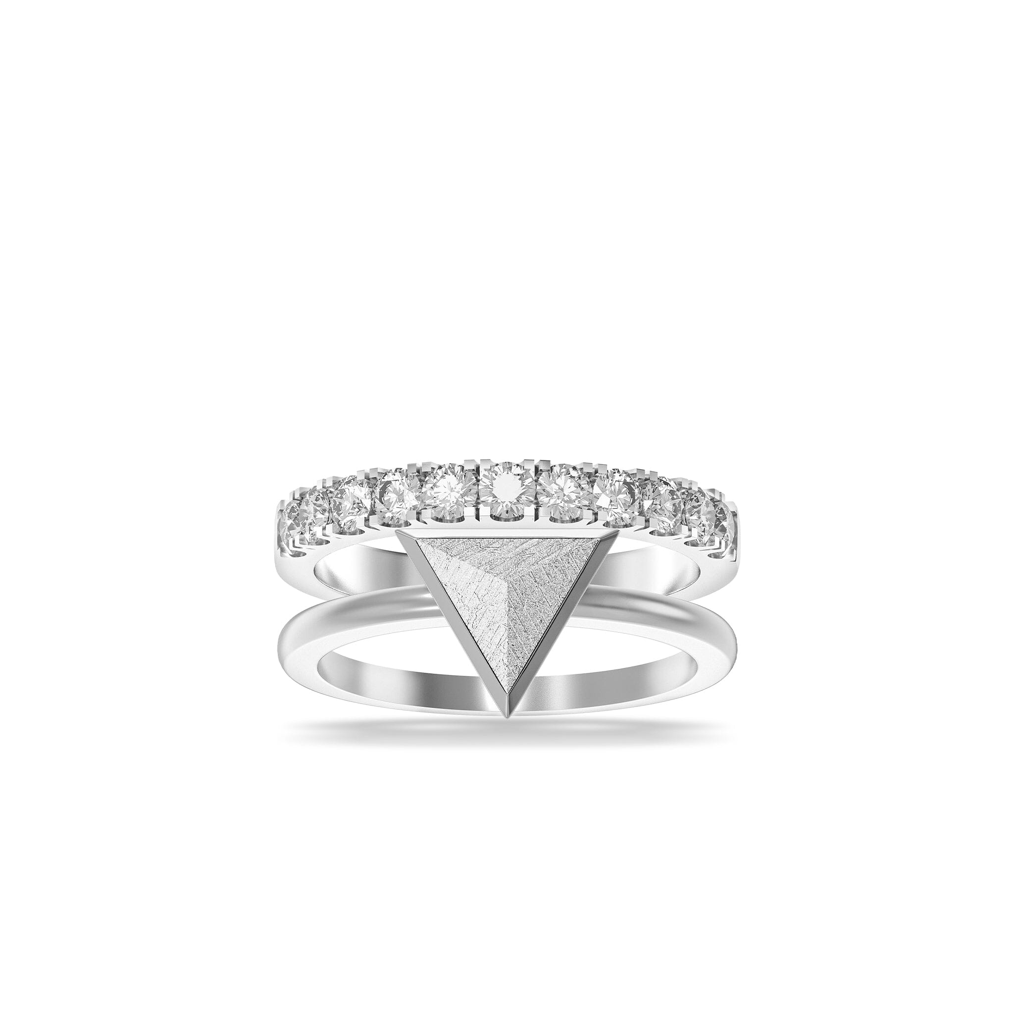 Women's Pyramid Silver Ring Set with Meteorite Rings AWNL