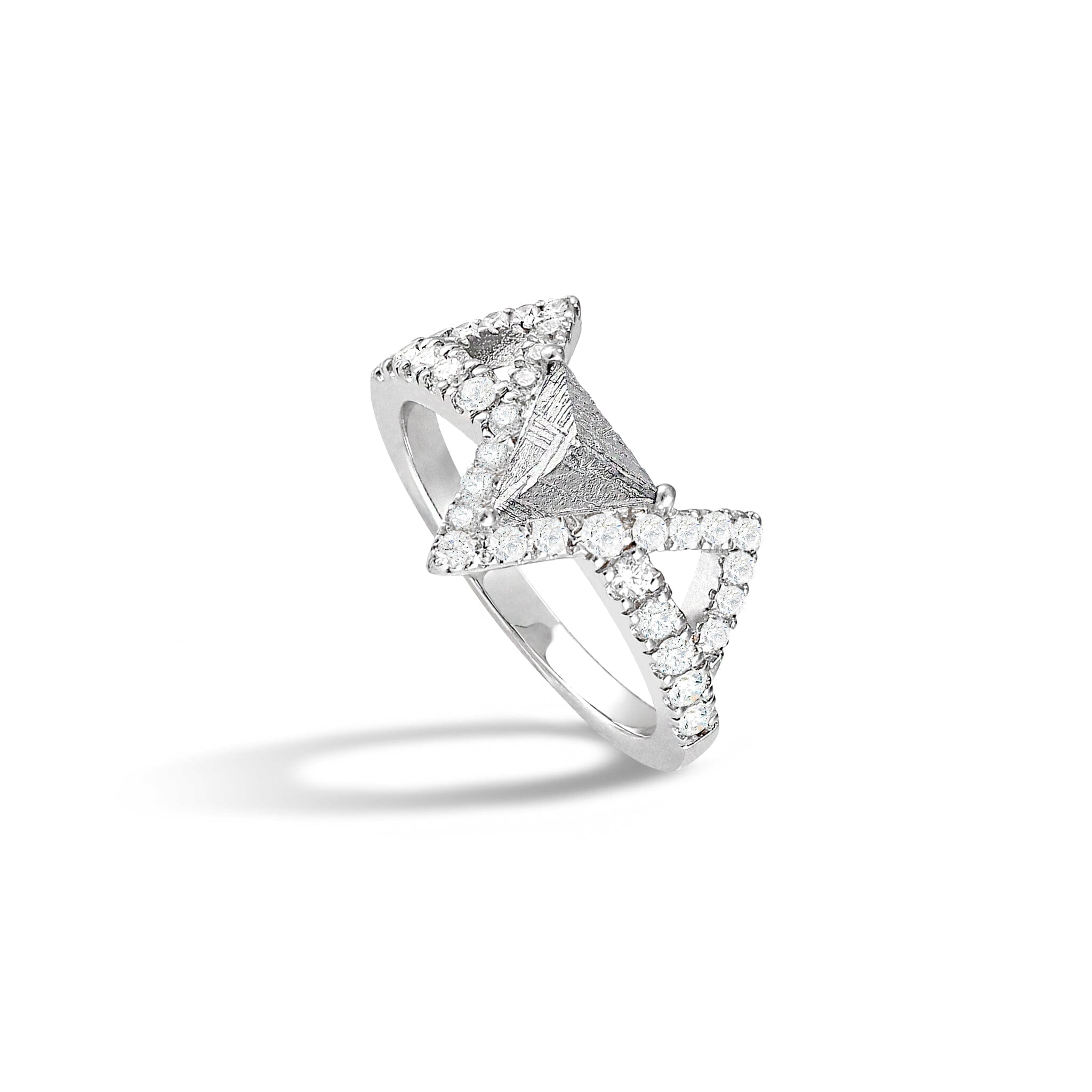 Women's Pyramid Silver Ring with Meteorite Rings AWNL