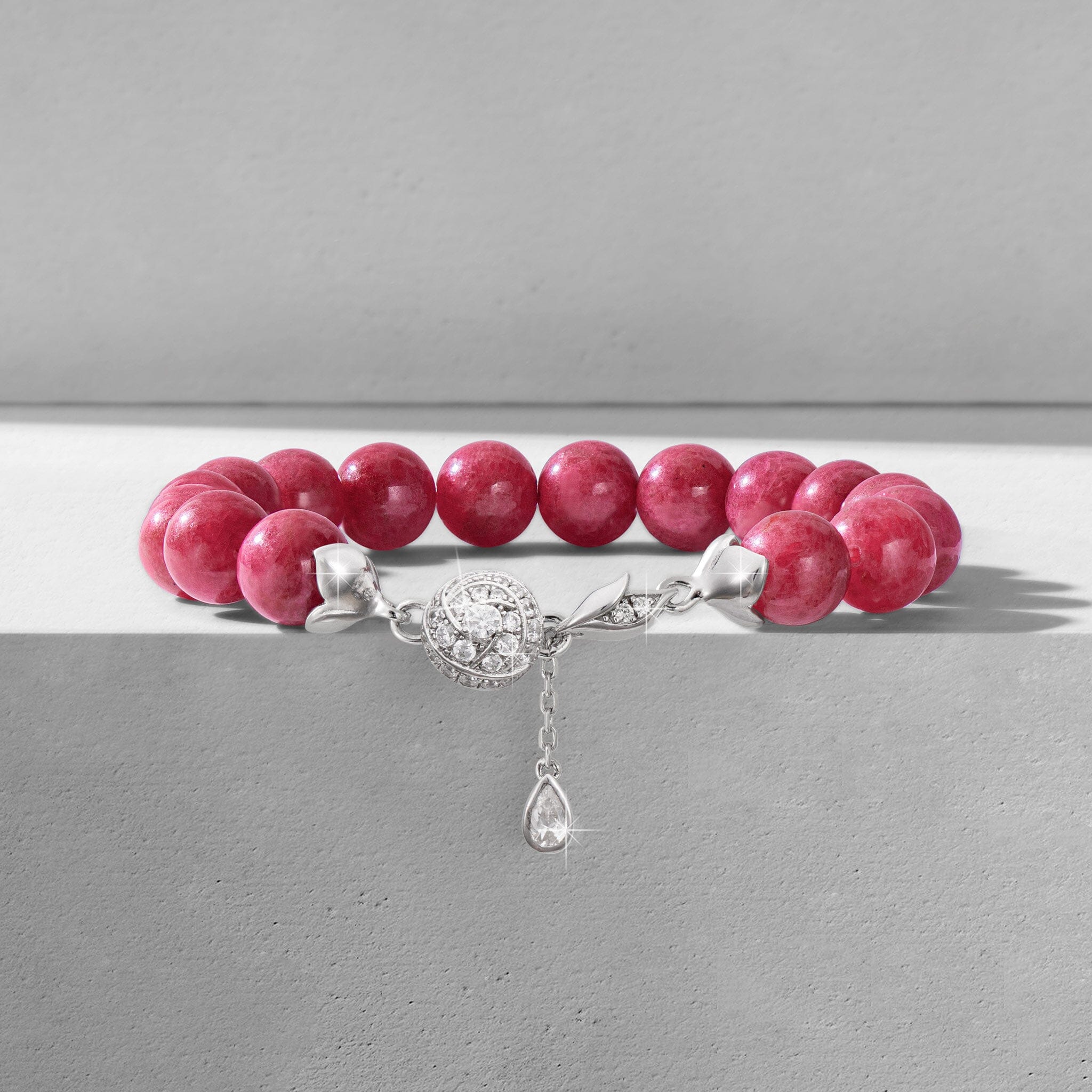 Women's Rose Charm Beaded Bracelet with Rhodonite Bracelets WAA FASHION GROUP