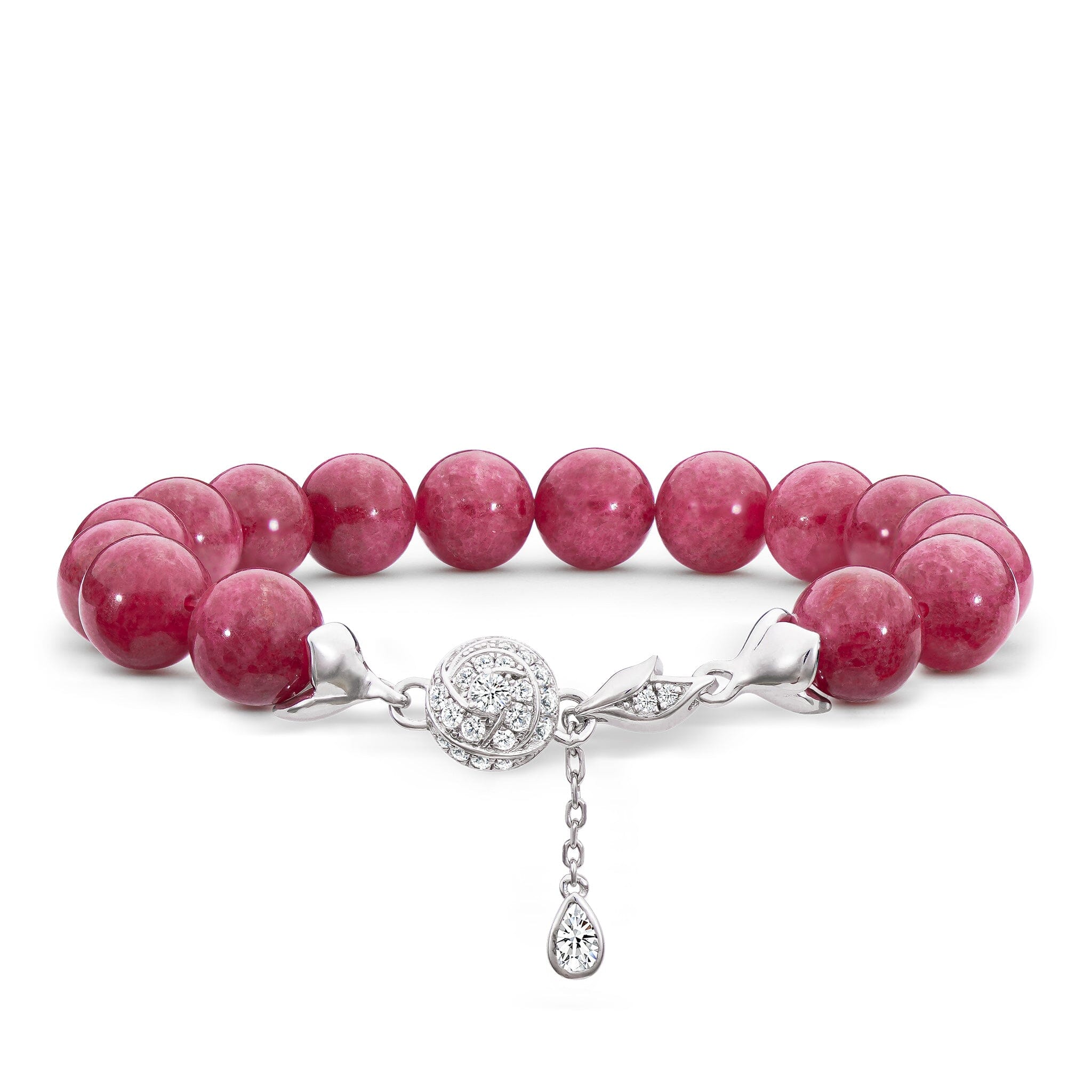 Women's Rose Charm Beaded Bracelet with Rhodonite Bracelets WAA FASHION GROUP 