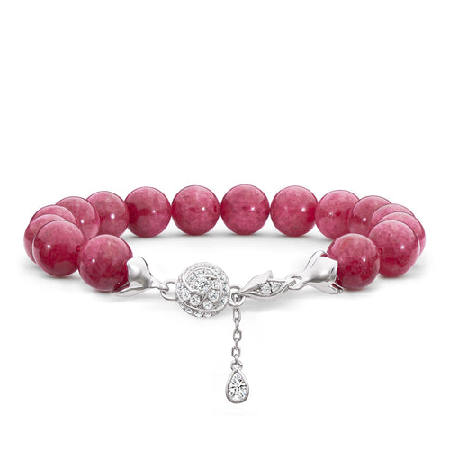 Women's Rose Charm Beaded Bracelet with Rhodonite Bracelets WAA FASHION GROUP