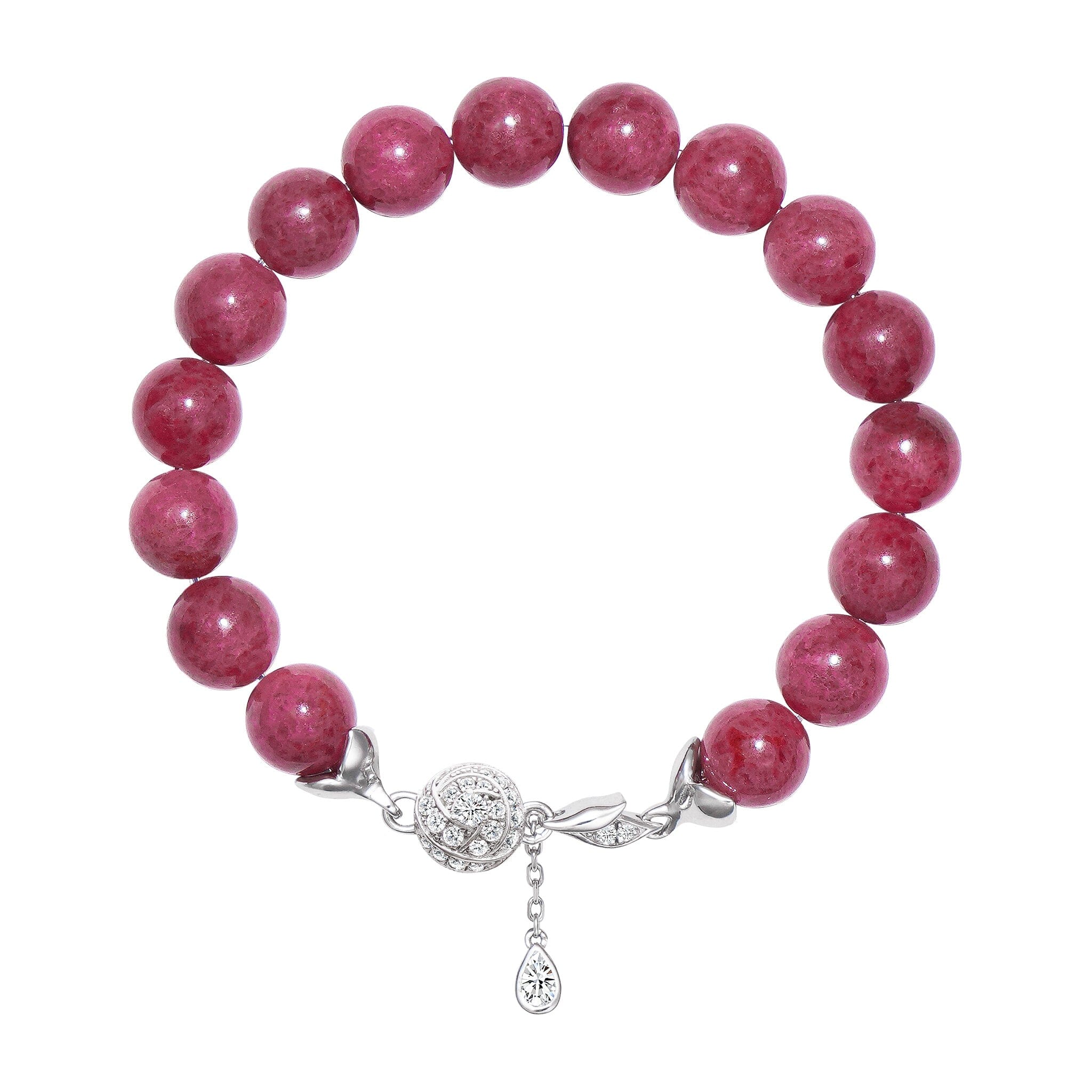 Women's Rose Charm Beaded Bracelet with Rhodonite Bracelets WAA FASHION GROUP 