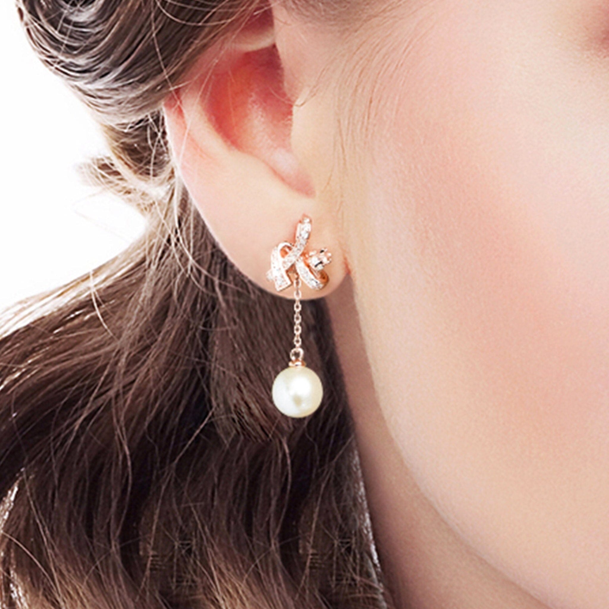 Women's Silver Drop Earrings with White Pearl Earrings AWNL 