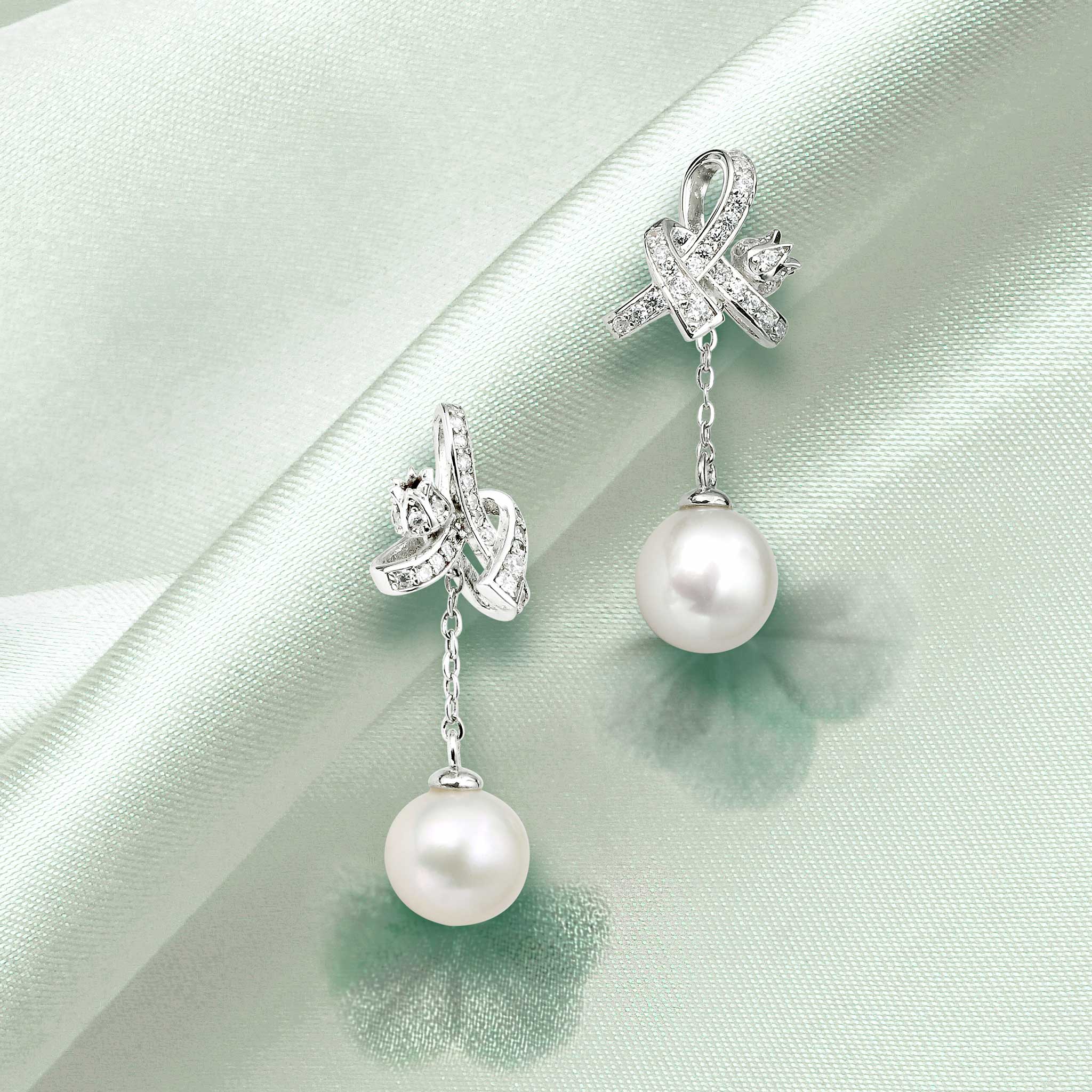 Women's Silver Drop Earrings with White Pearl Earrings AWNL
