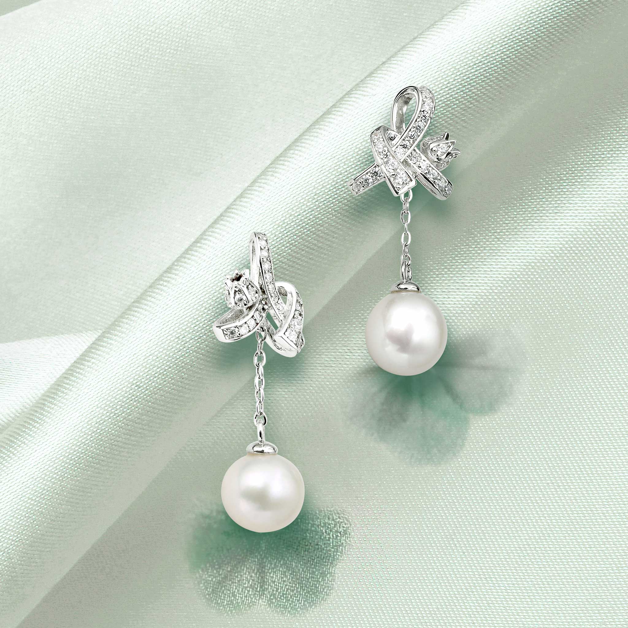 Women's Silver Drop Earrings with White Pearl Earrings AWNL 