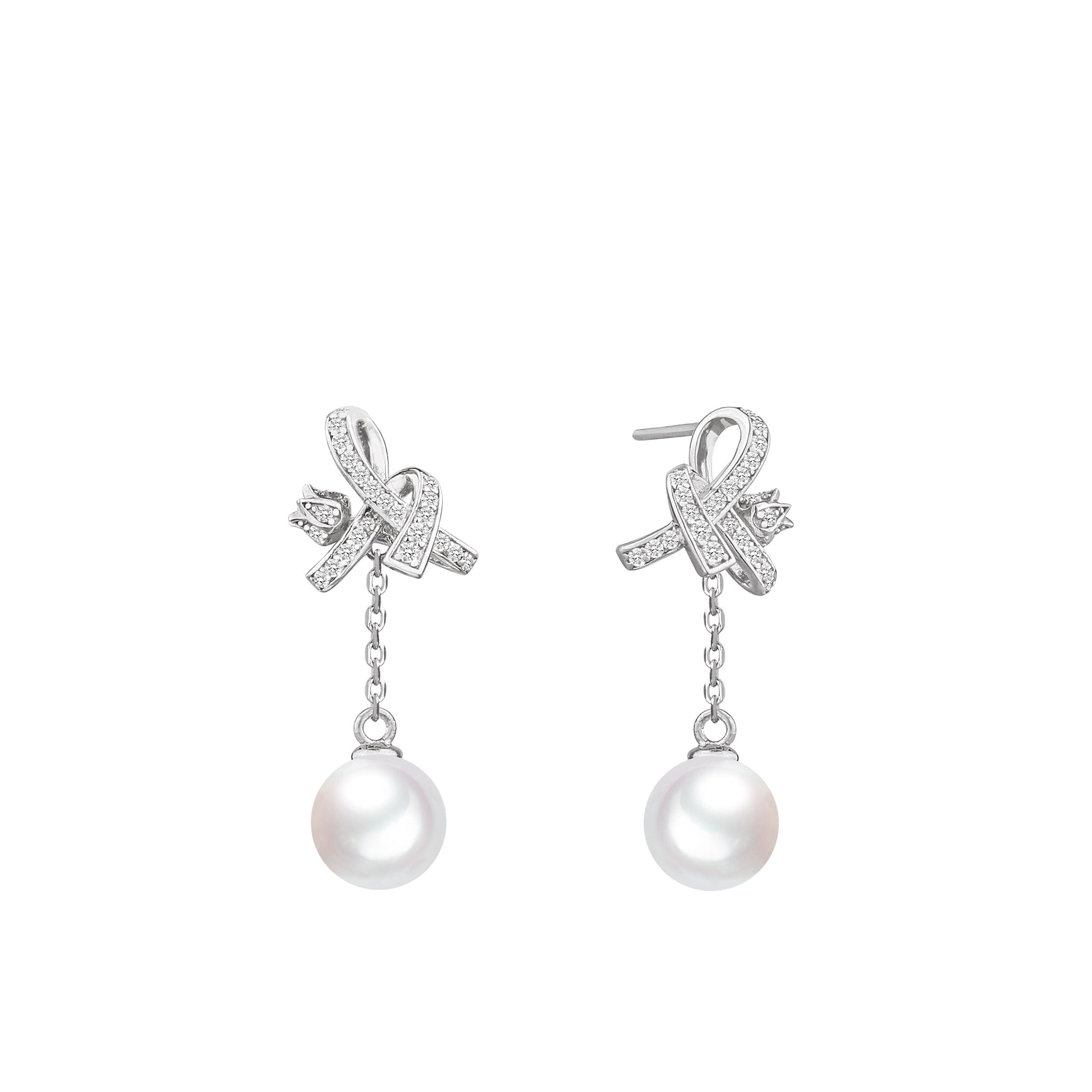 Women's Silver Drop Earrings with White Pearl Earrings AWNL