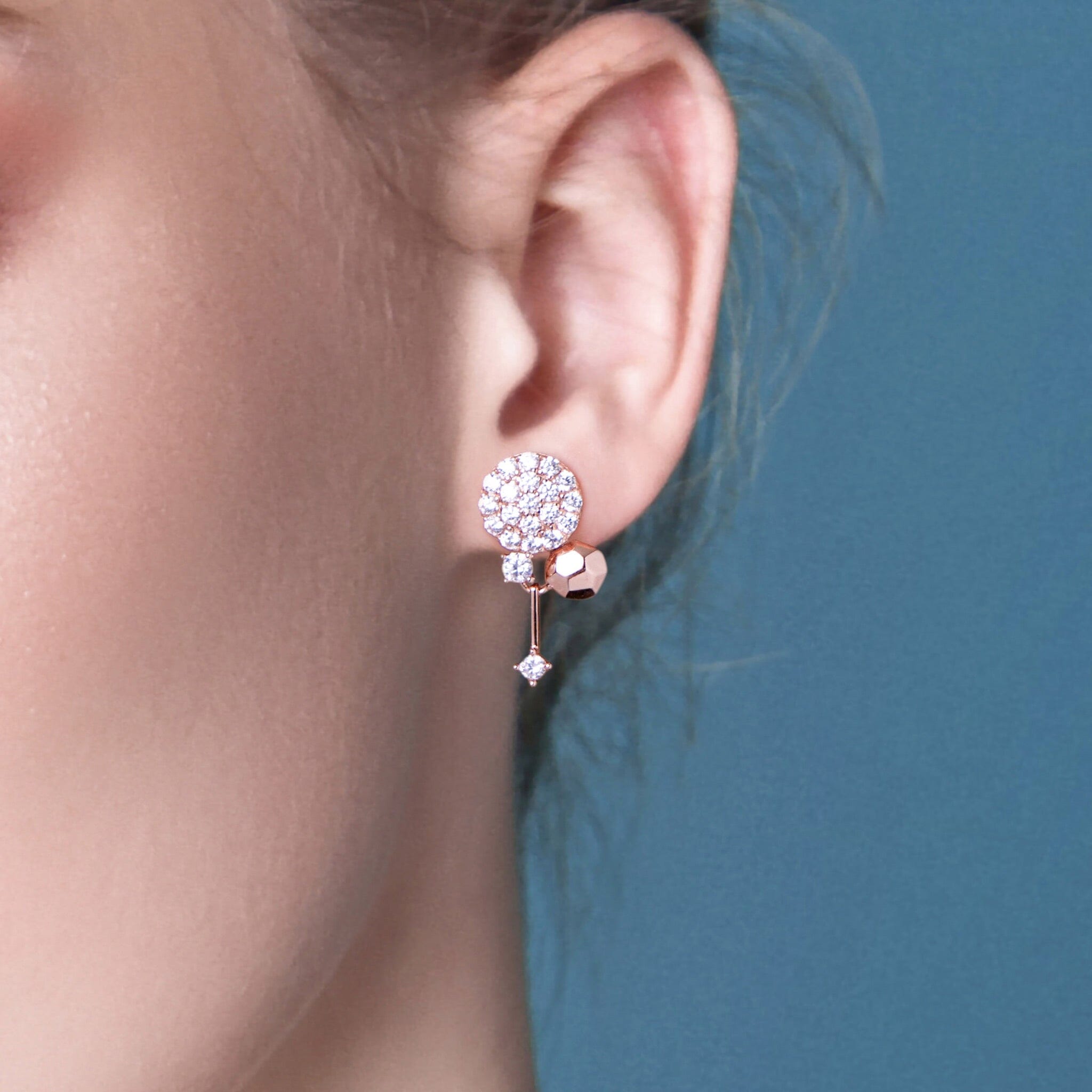 Women's Silver Round Dazzling Jacket Earrings Earrings AWNL
