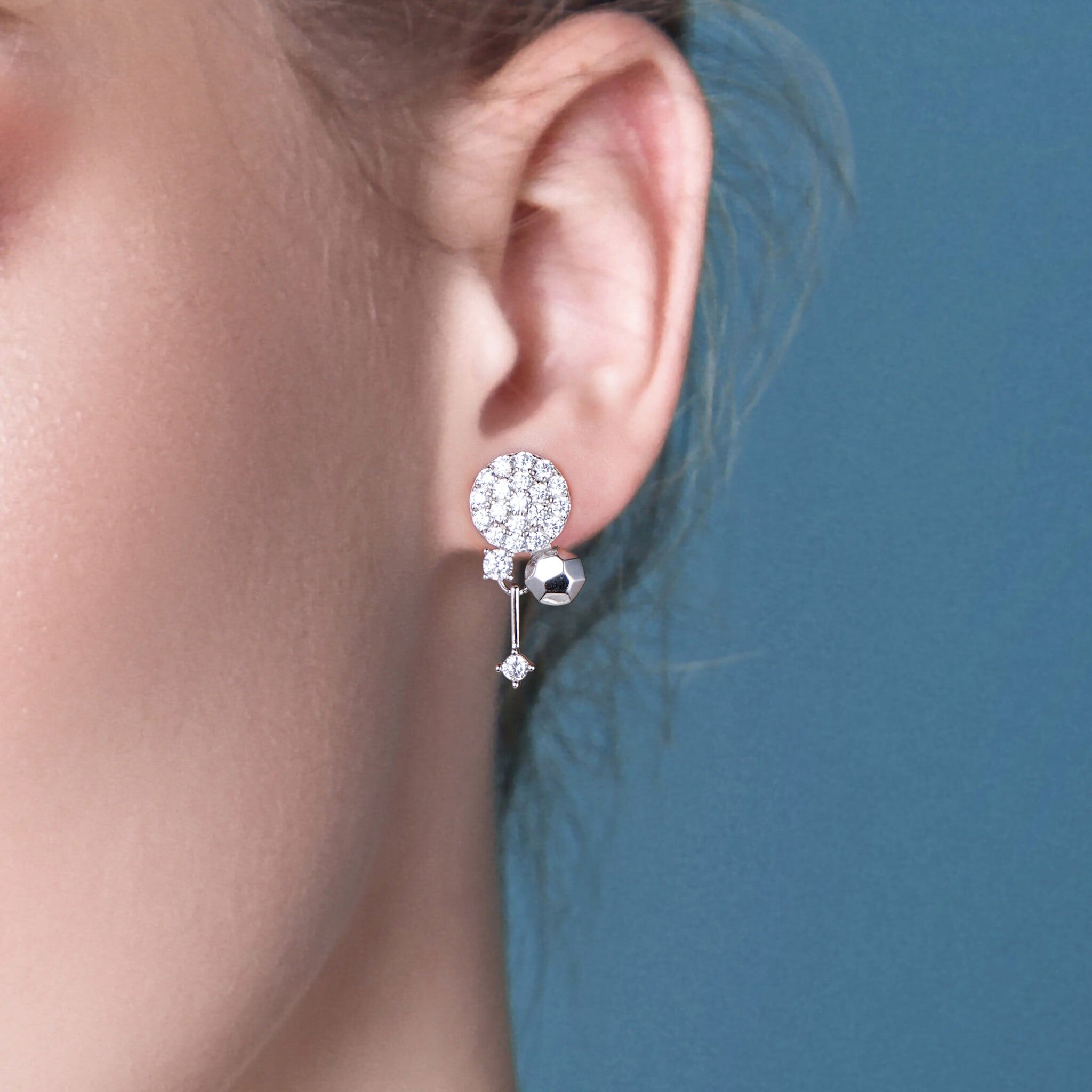 Women's Silver Round Dazzling Jacket Earrings Earrings AWNL