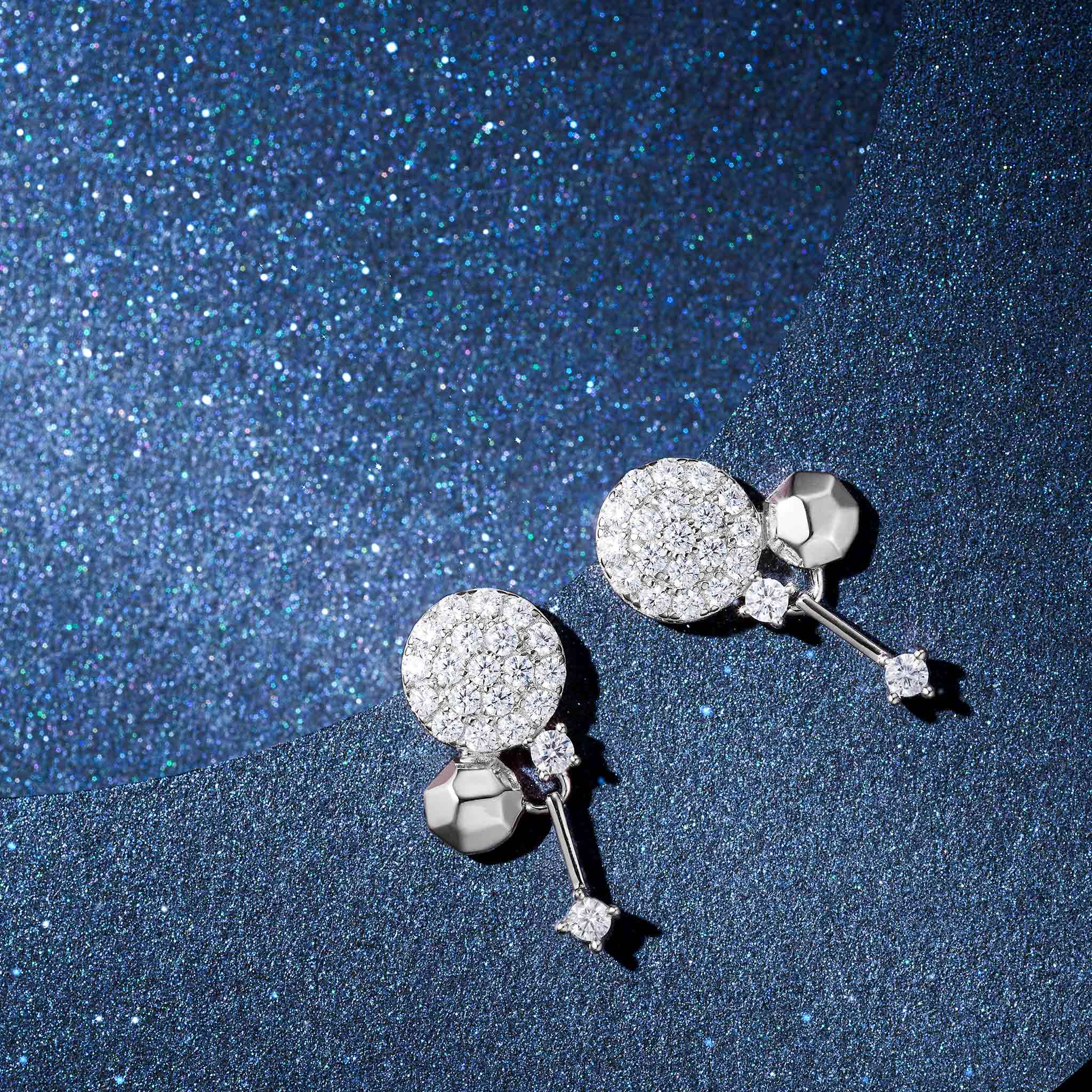 Women's Silver Round Dazzling Jacket Earrings Earrings AWNL 