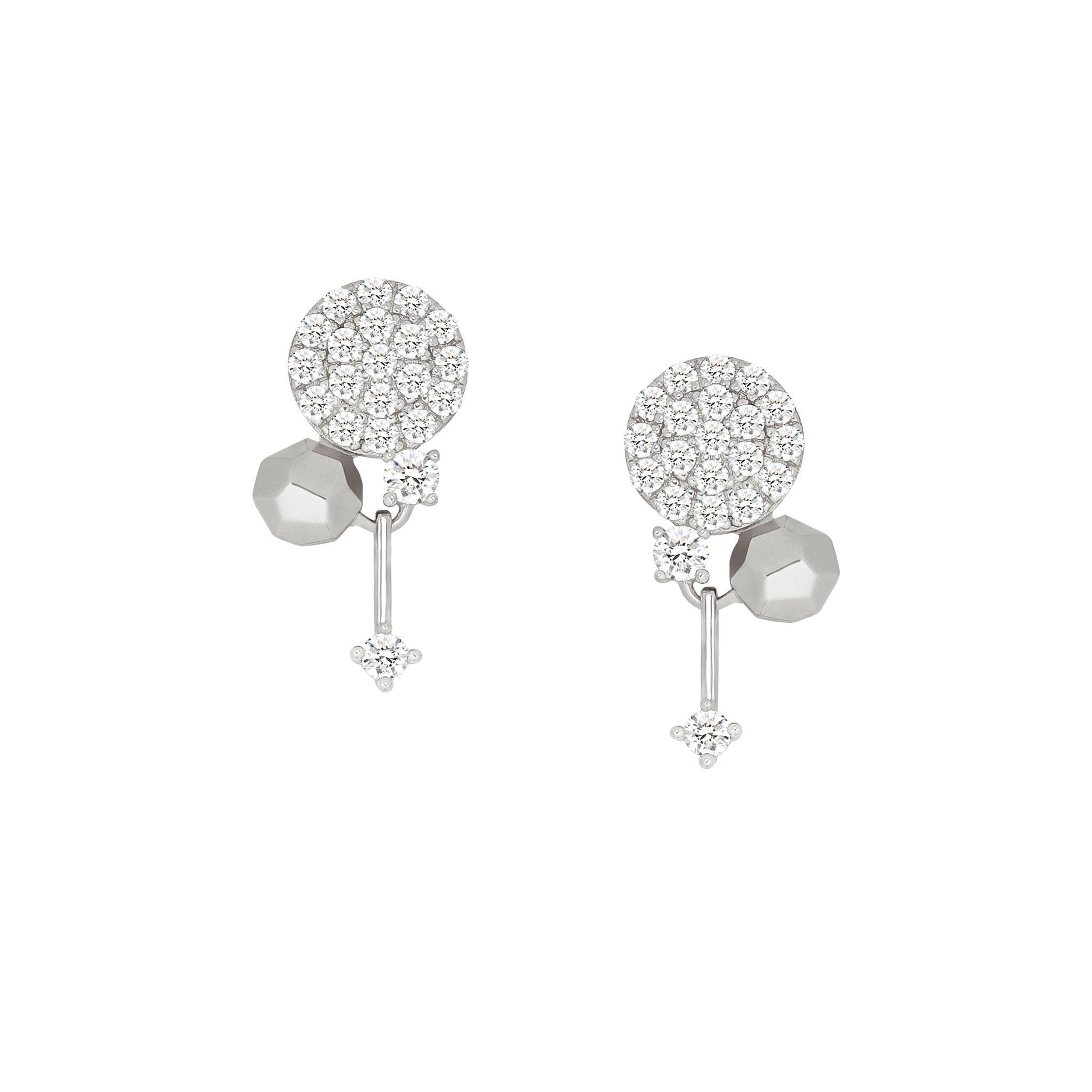 Women's Silver Round Dazzling Jacket Earrings Earrings AWNL Silver
