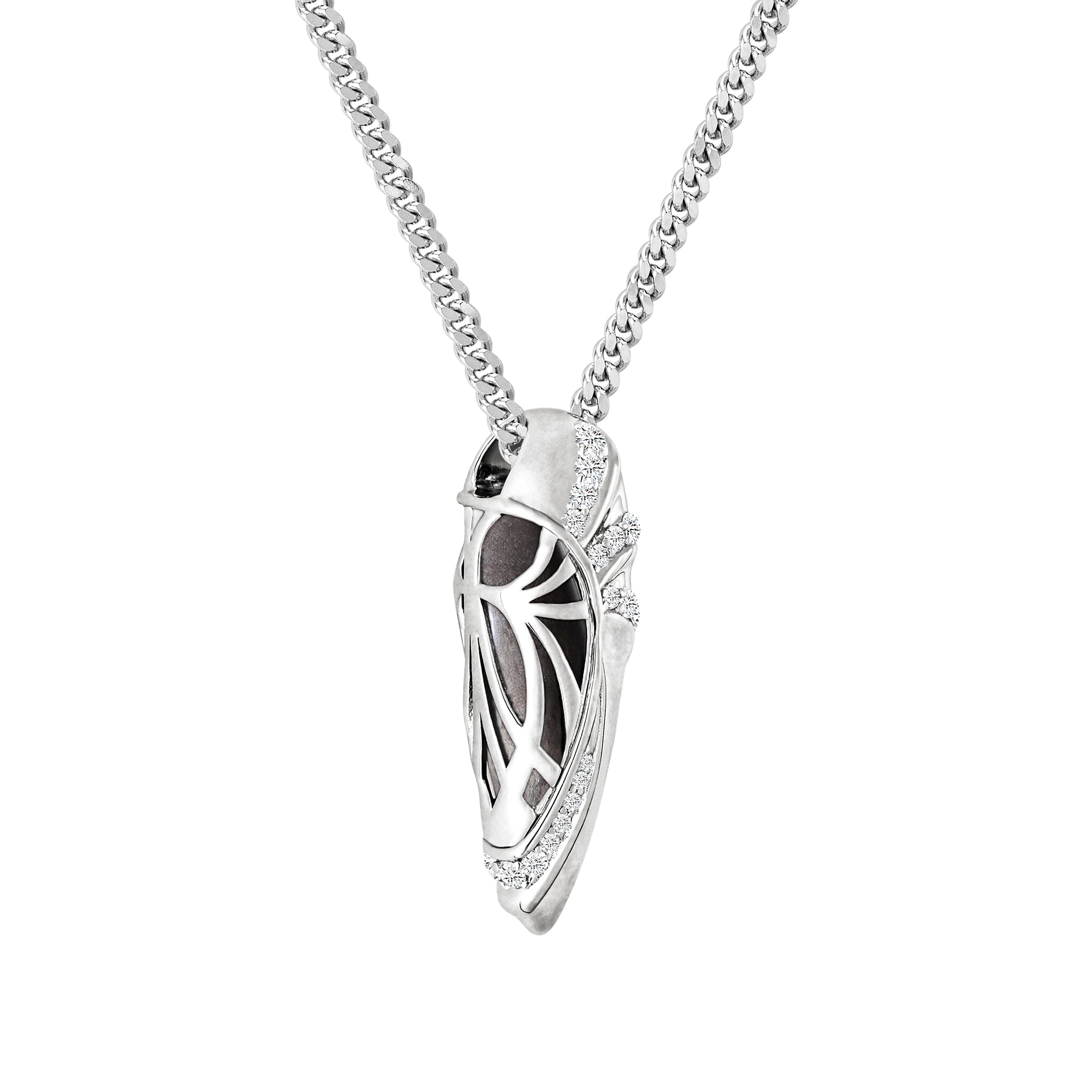 Women's Silver Time Capsule Necklace with Obsidian Necklaces WAA FASHION GROUP Refined Silver Chain Set - 55cm