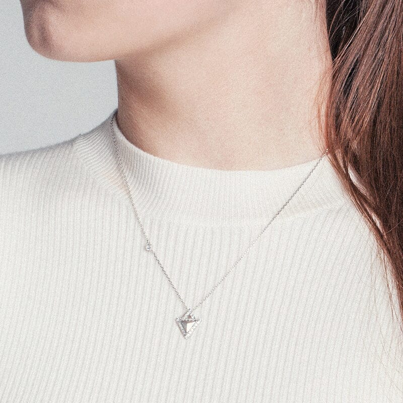 Women's Silver Triangle Necklace with Meteorite Necklaces AWNL Jewelry