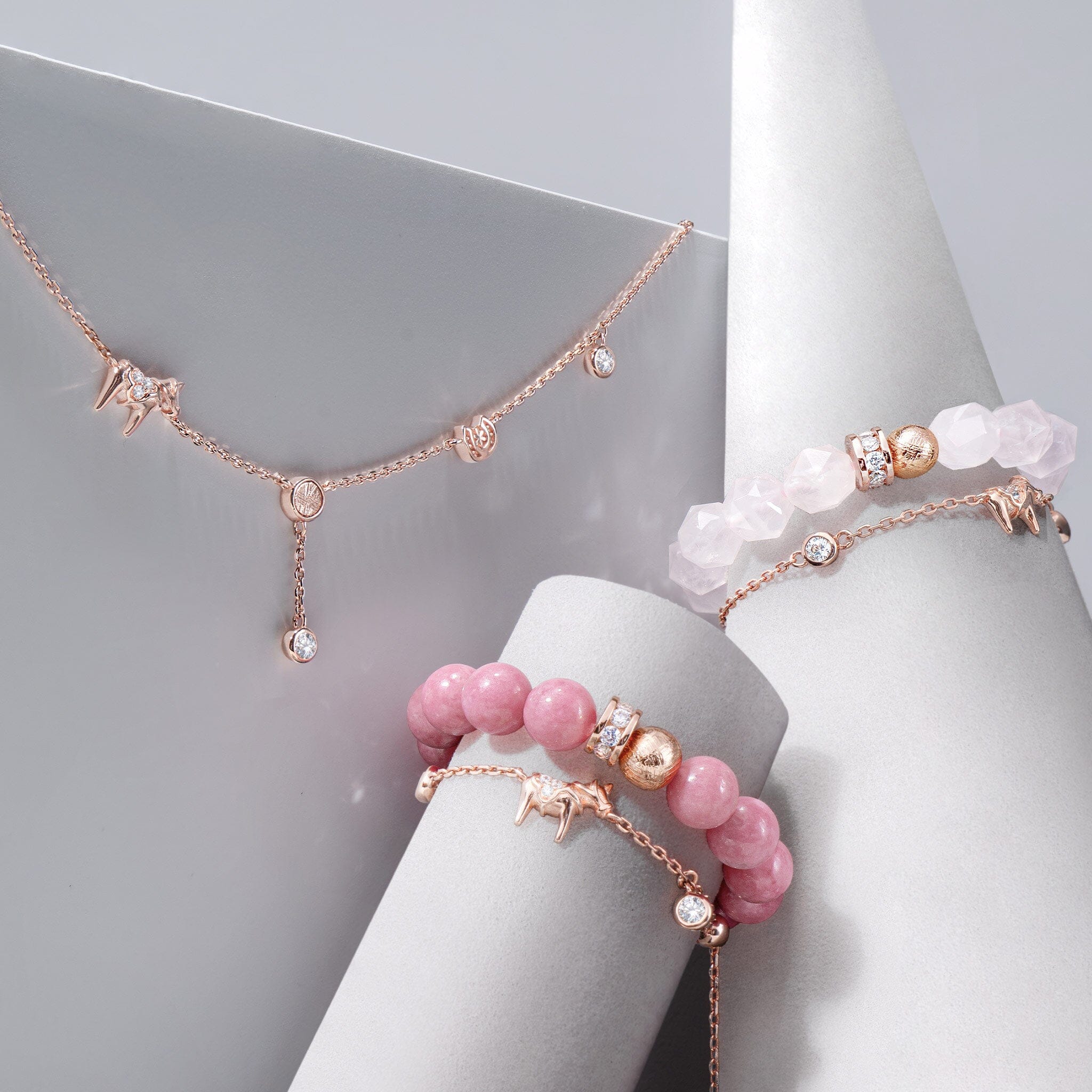 Women's Stacked Dala Horse Bracelet With Meteorite and Rhodonite Bracelets WAA FASHION GROUP