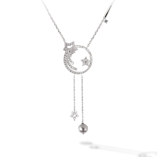 Women's Stars and Moon Silver Necklace with Meteorite Necklaces WAA FASHION GROUP 68cm