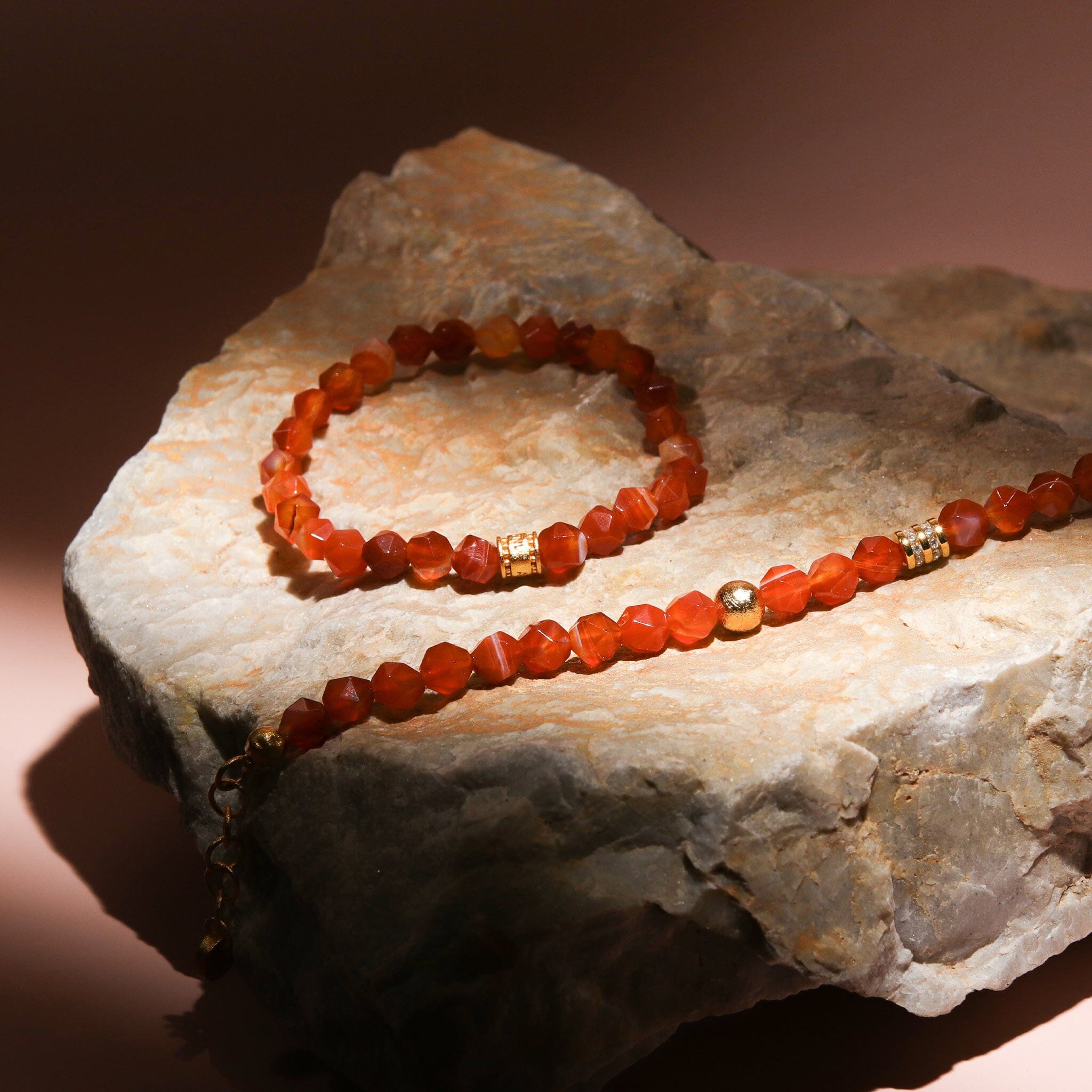 Women's Trammels Stacked Bracelet with Meteorite and Orange Agate Bracelets WAA FASHION GROUP 