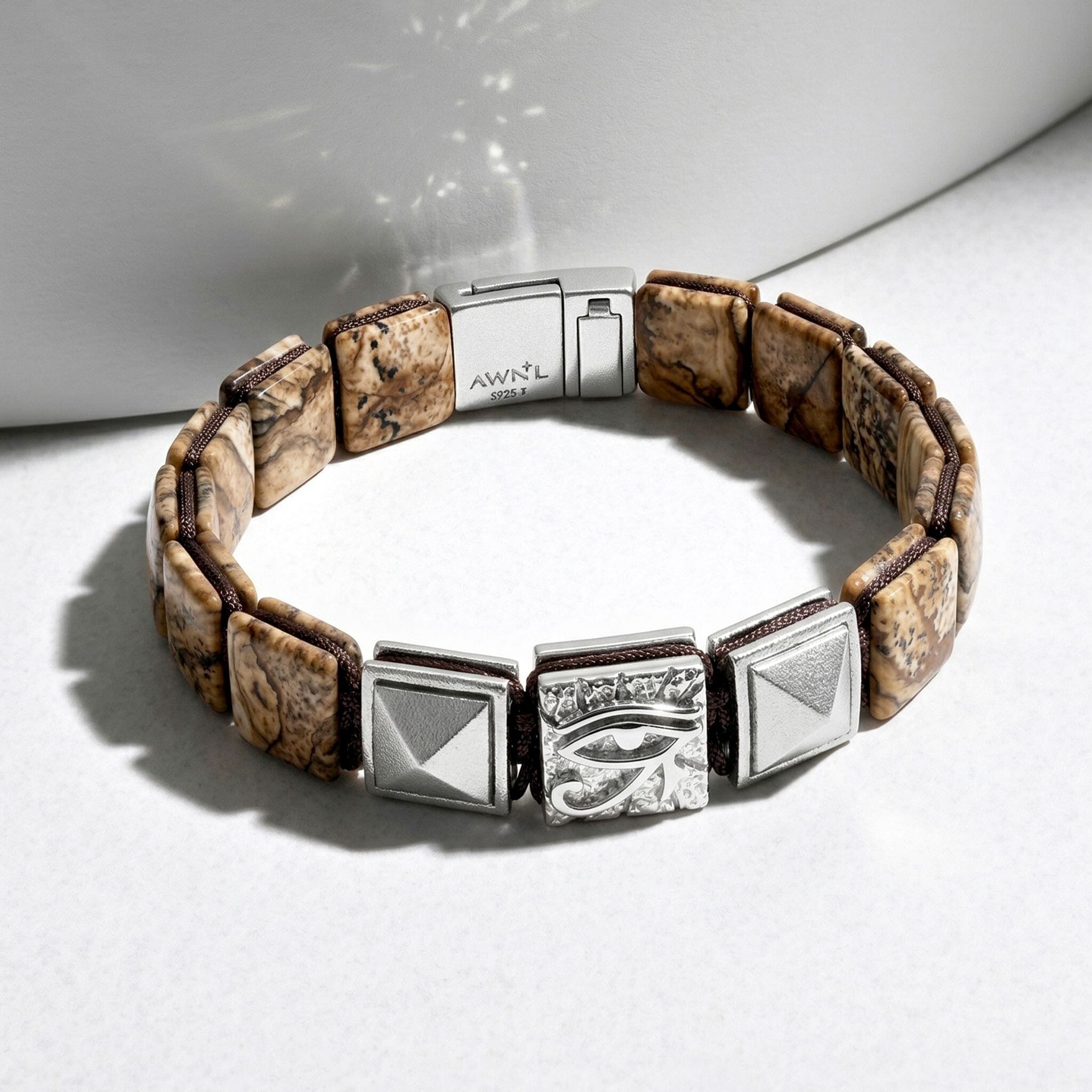 Picture Jasper Eye of Horus Flatbead Magnetic Bracelet for Men