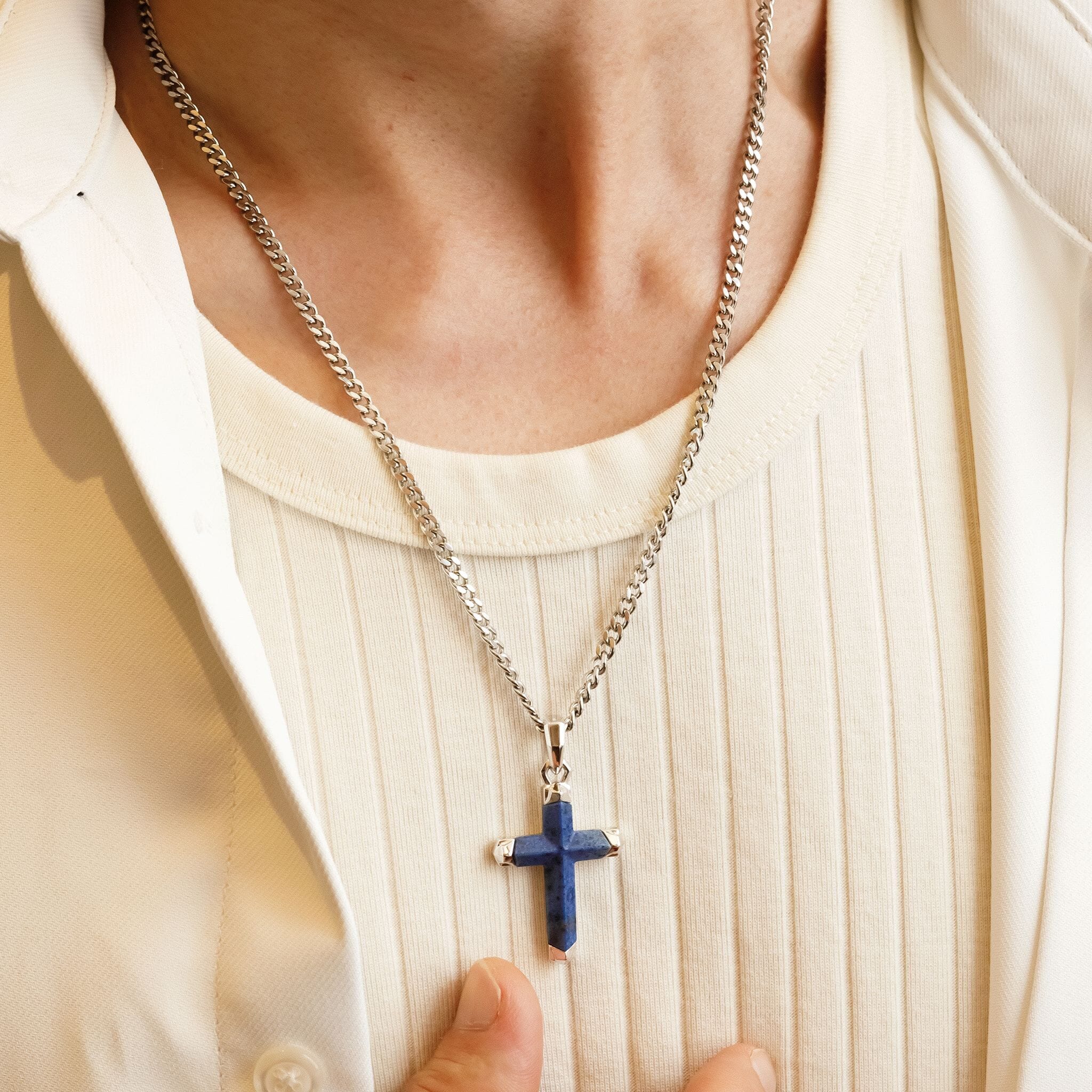 Seagleam Cross Necklace Dumortierite Necklaces AWNL 