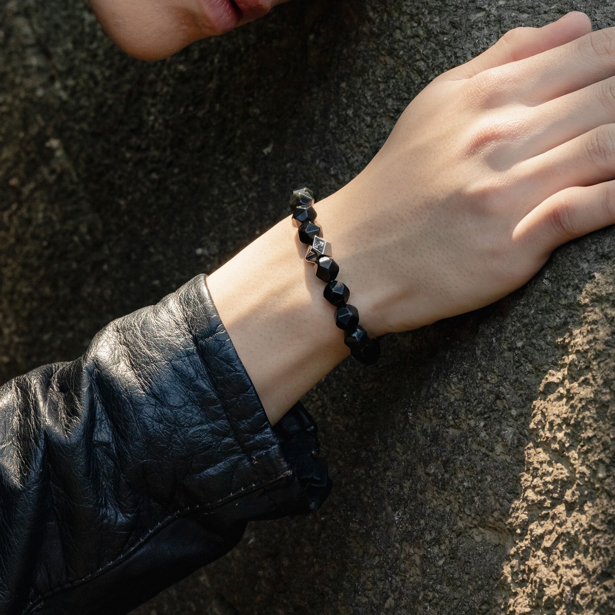 Tiwaz Algiz Bracelet Black Obsidian Bracelets AWNL 