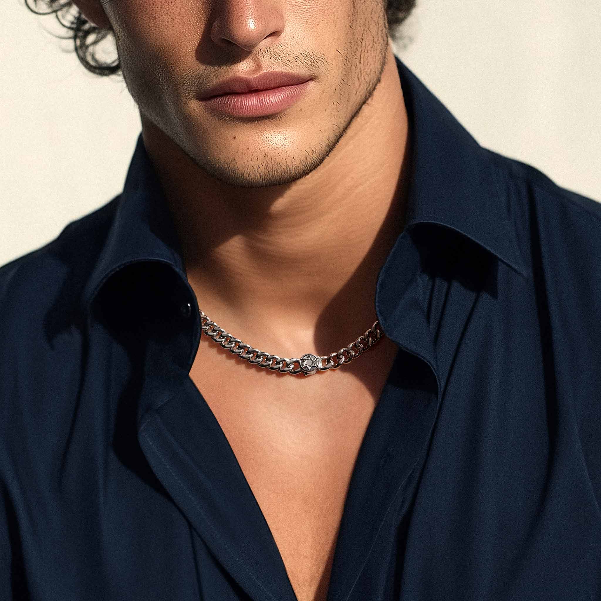 Black Mother Of Pearl Hexagram Domed Link Necklace Necklaces AWNL 