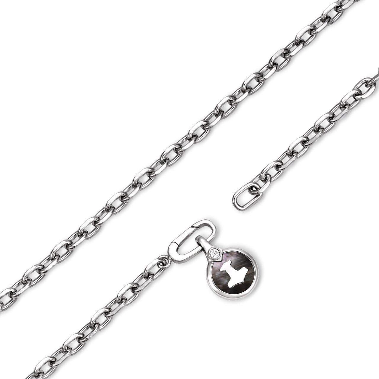 Silver Chain Necklace with Black Mother Of Pearl Mjölnir Pendant