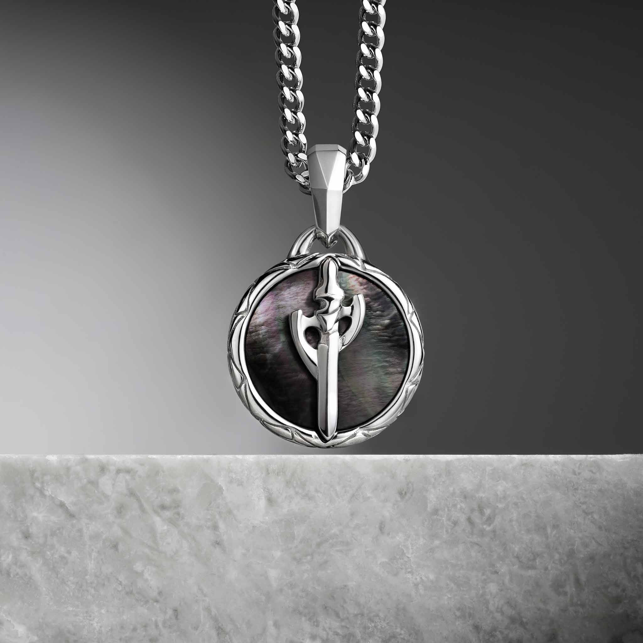 Black Mother Of Pearl Warrior’s Sword Necklace Necklaces AWNL 