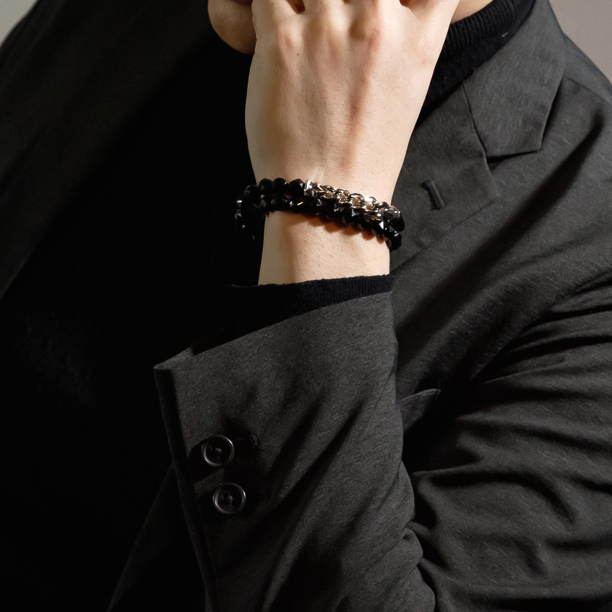 Black Spinel Double Wrap Bracelet for Men | AWNL Stockholm