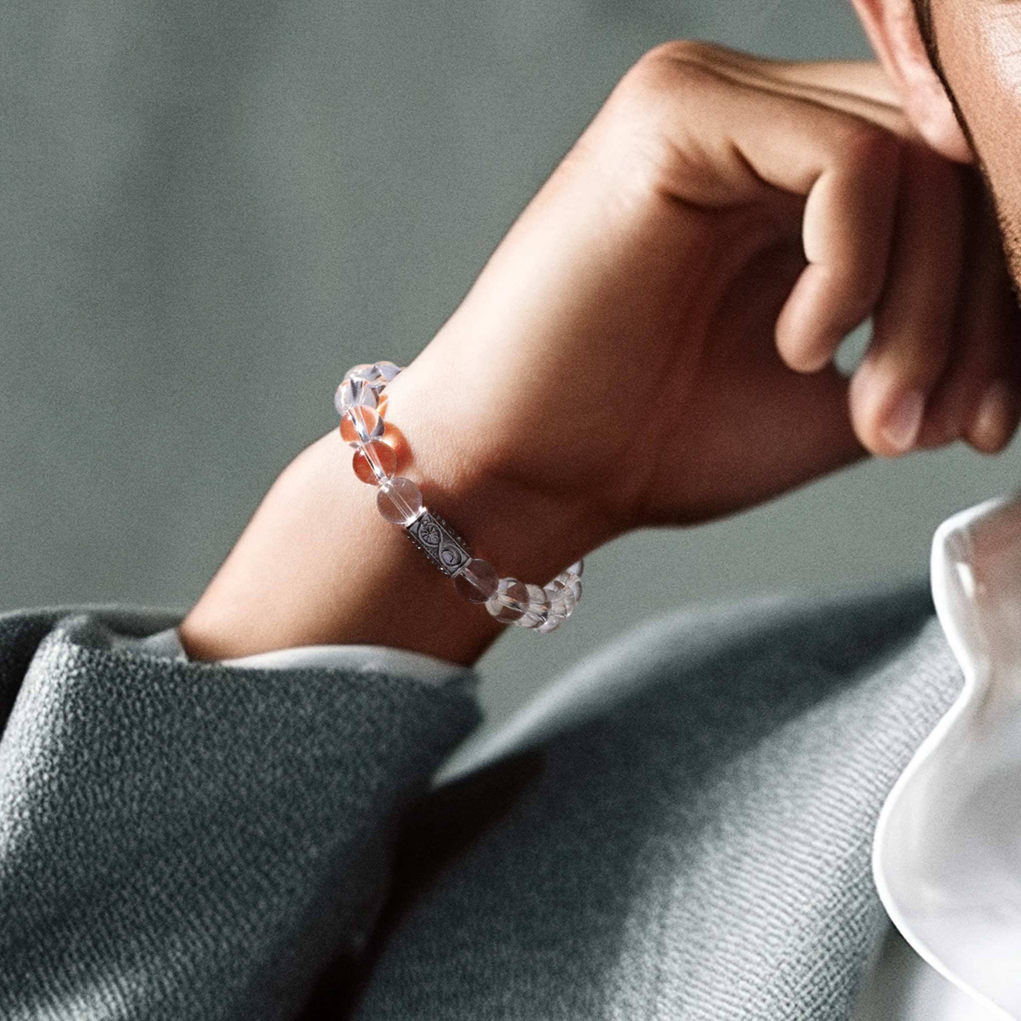 Clear Quartz Beaded Stretch Bracelet for Men | AWNL Stockholm