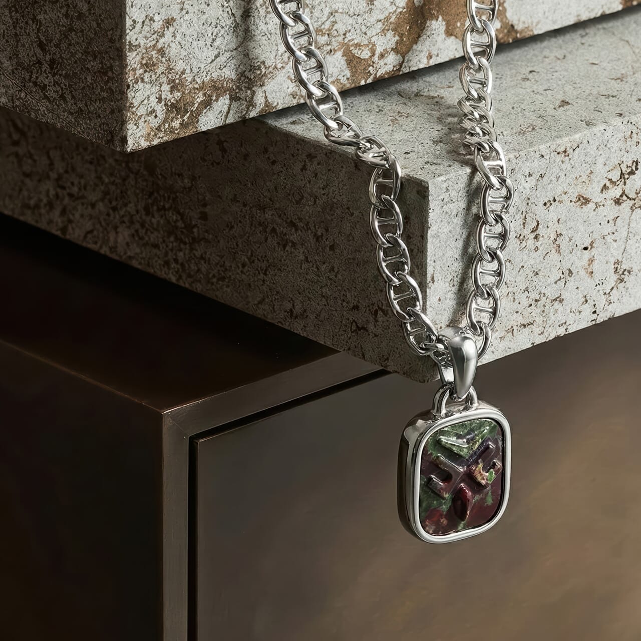 Dragon Blood Jasper Geometric Owl Necklace Necklaces AWNL 