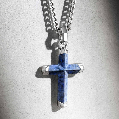 Dumortierite Seagleam Cross Necklace Necklaces AWNL 