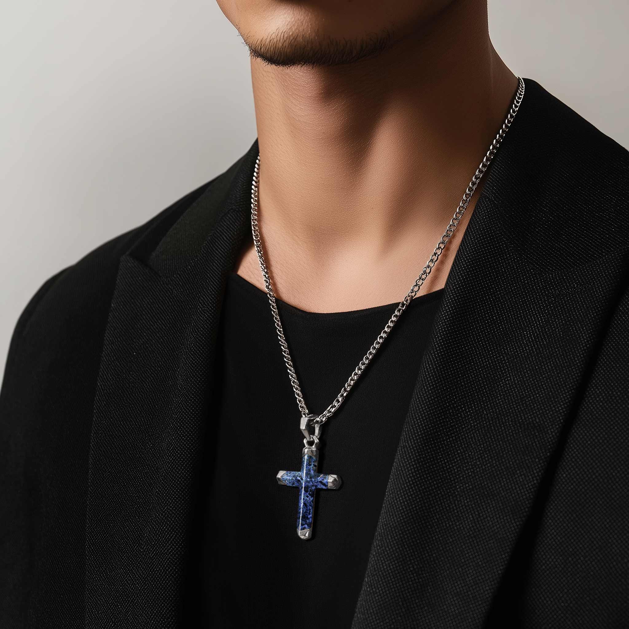 Dumortierite Seagleam Cross Necklace Necklaces AWNL 