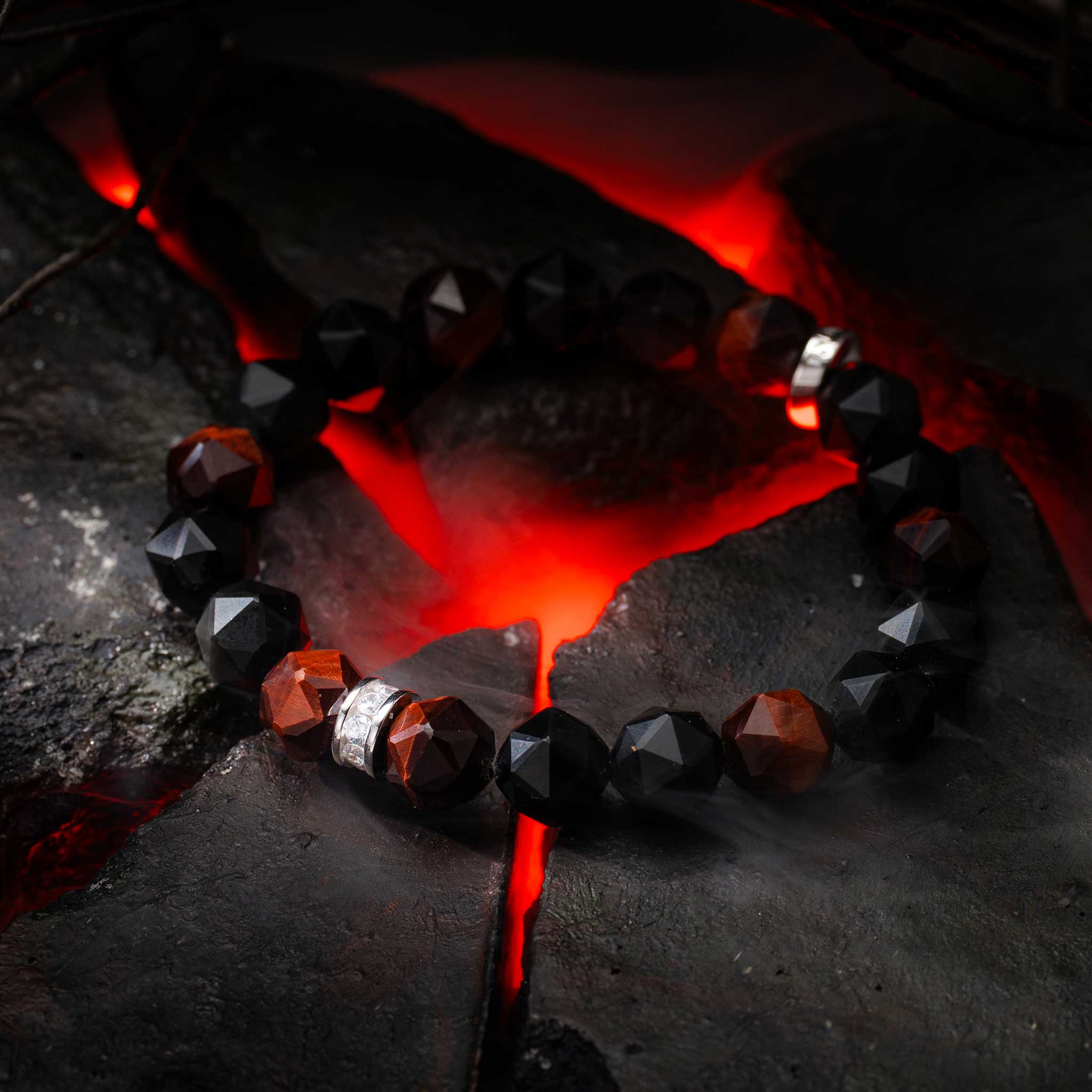 Falcon Bracelet Obsidian & Red Tiger Eye