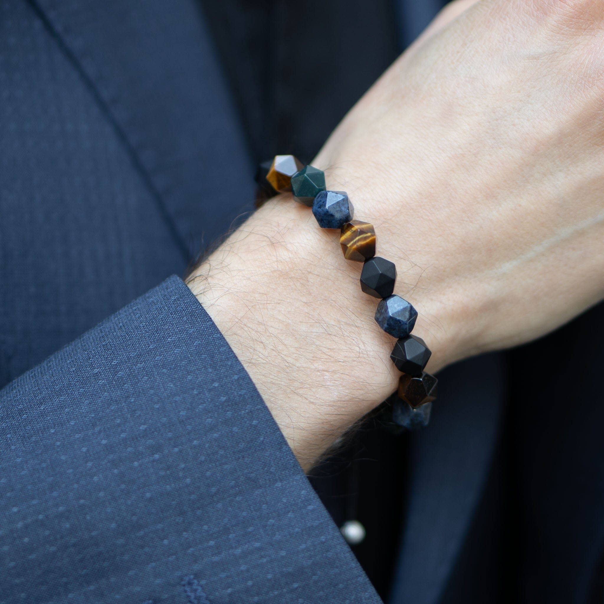 Multicolored Mix Gemstone Men's Beaded Macrame Bracelet | AWNL