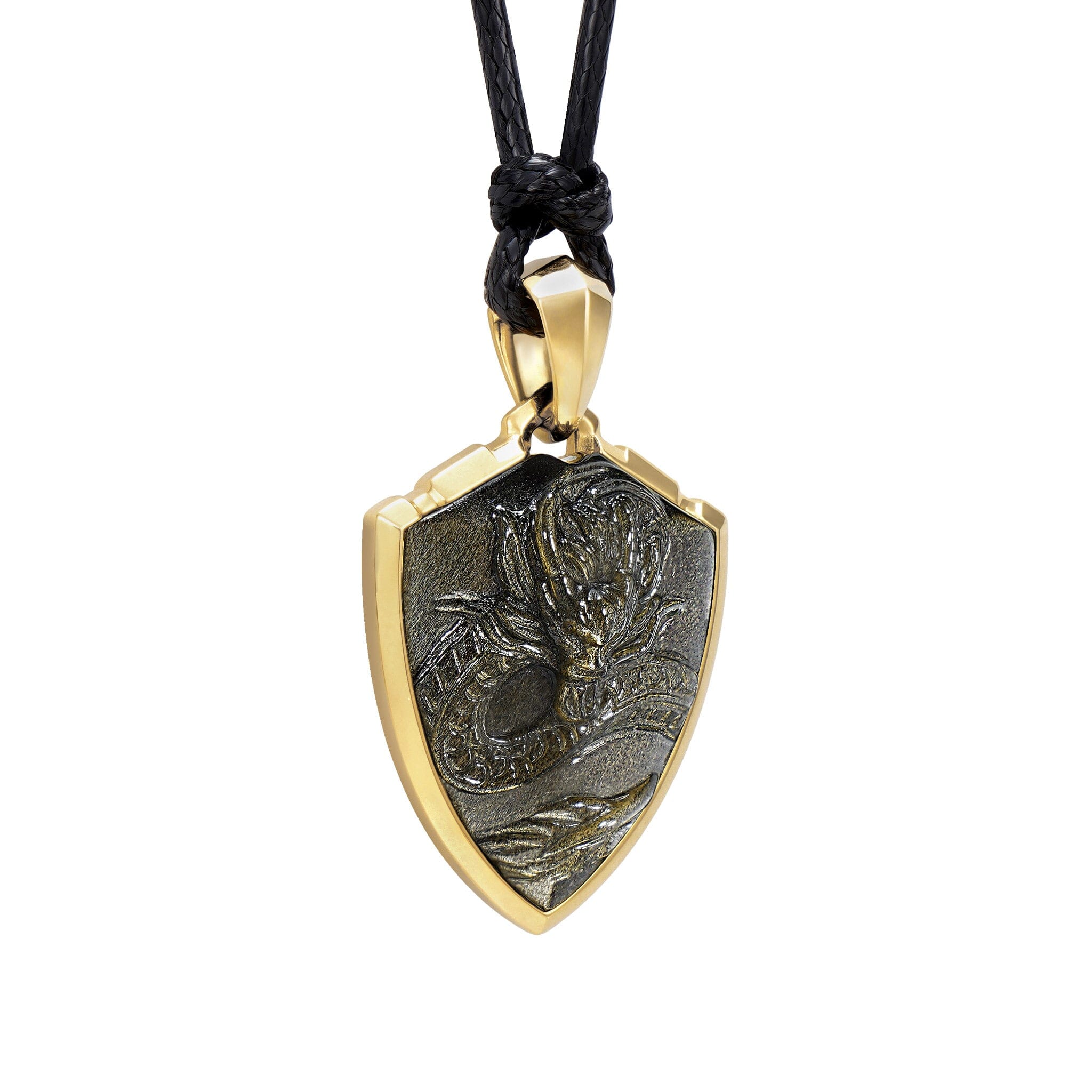 Golden Obsidian Dragon Pendant Necklace Necklaces AWNL 