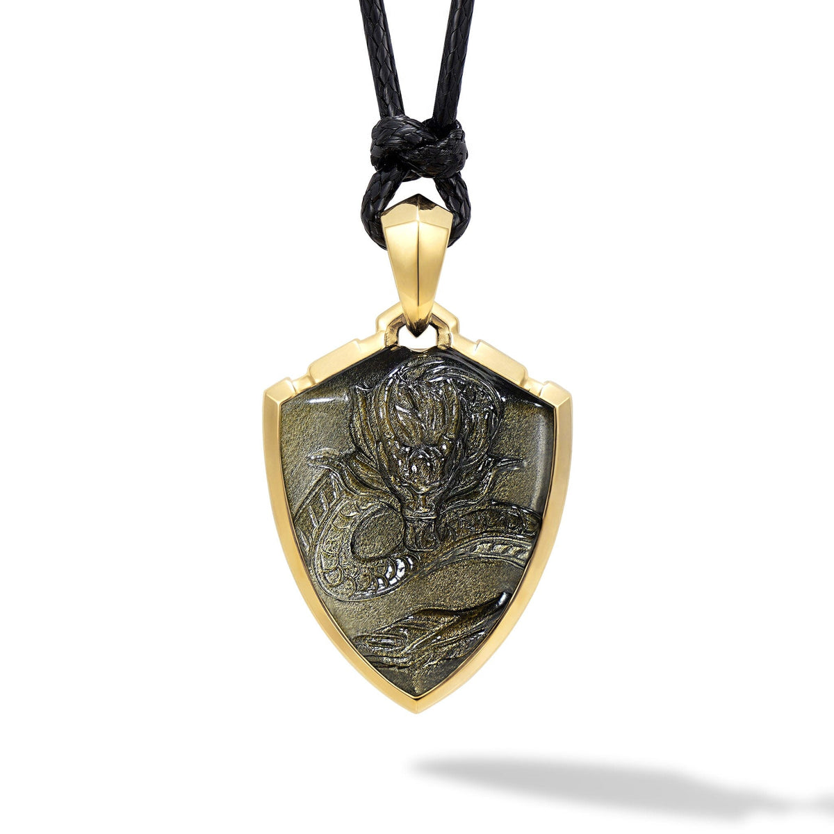 Golden Obsidian Dragon Wax Rope Necklace for Men AWNL