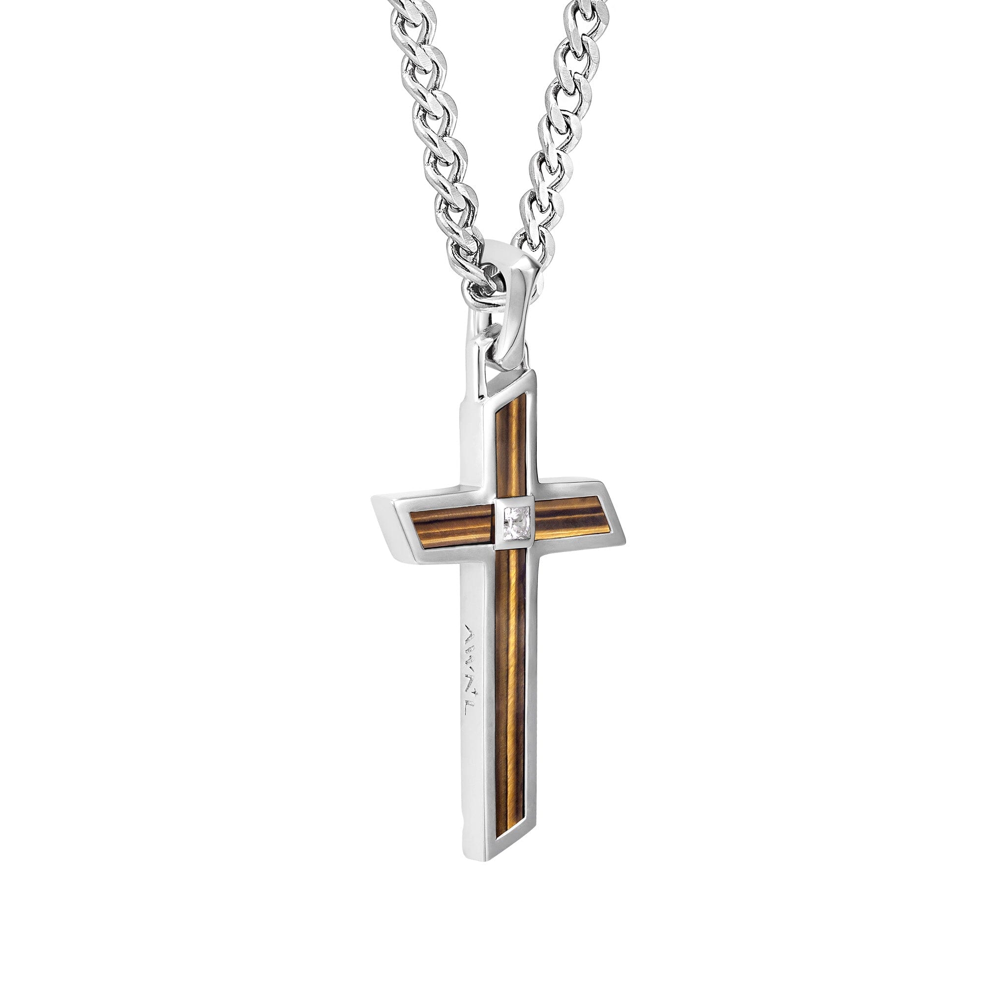 Golden Tiger Eye Edgecast Cross Necklace Necklaces AWNL 