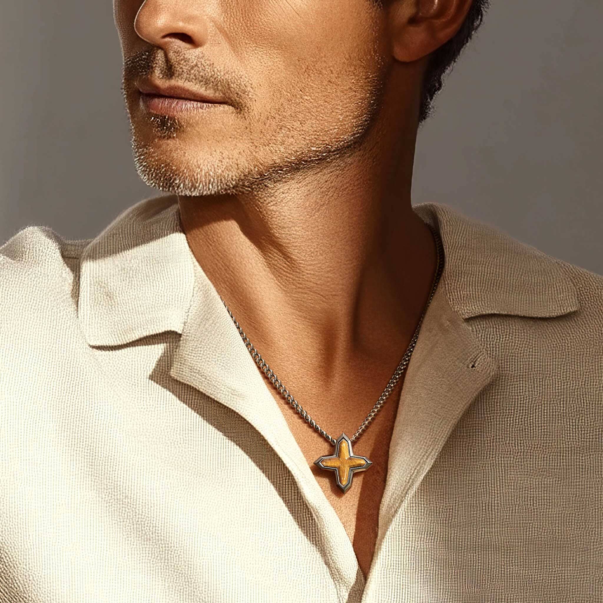 Golden Tiger Eye Sirius Cross Necklace for Men | AWNL Stockholm