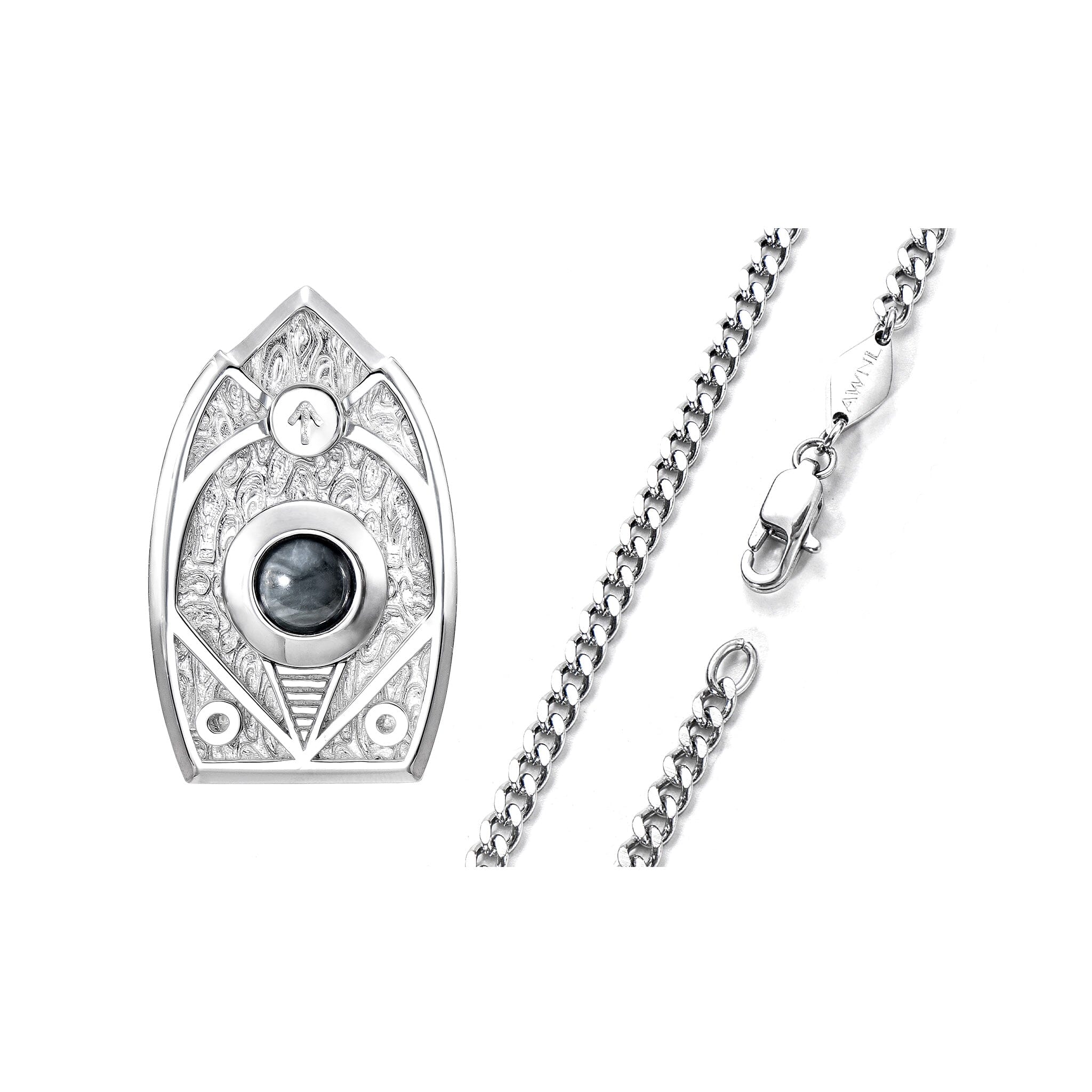 Grey Hawk Eye Tiwaz Rune Pendant Necklace Necklaces AWNL 