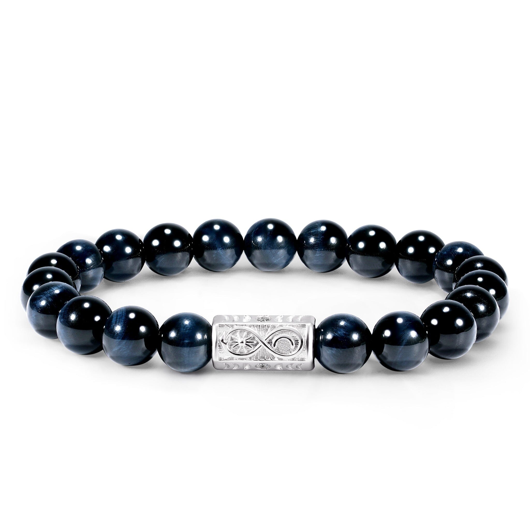 Blue Tiger Eye, Meteorite & Protection Rune Beaded Bracelet for