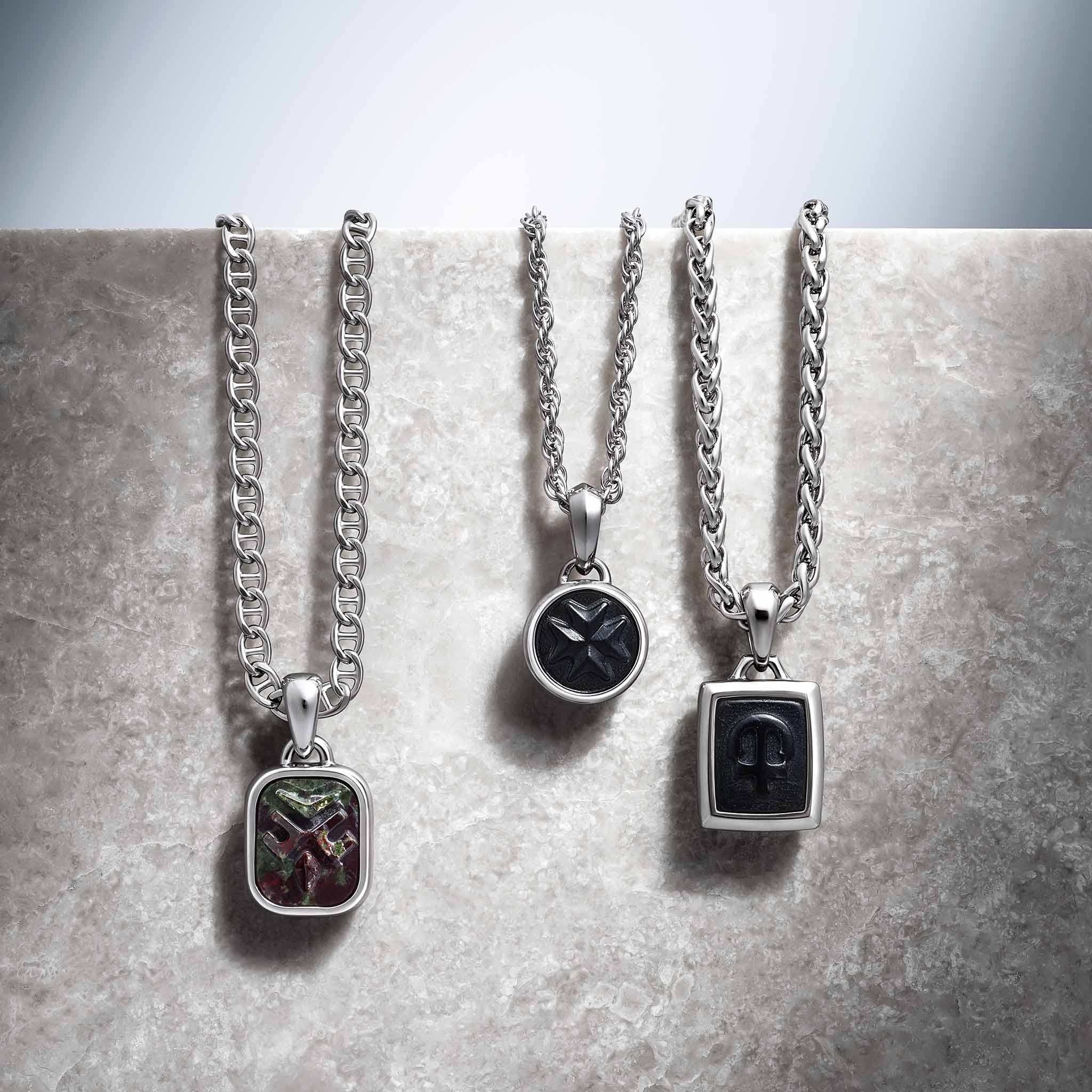 Silver Chain Necklace with Hawk's Eye Pendant for Men | AWNL Stockholm