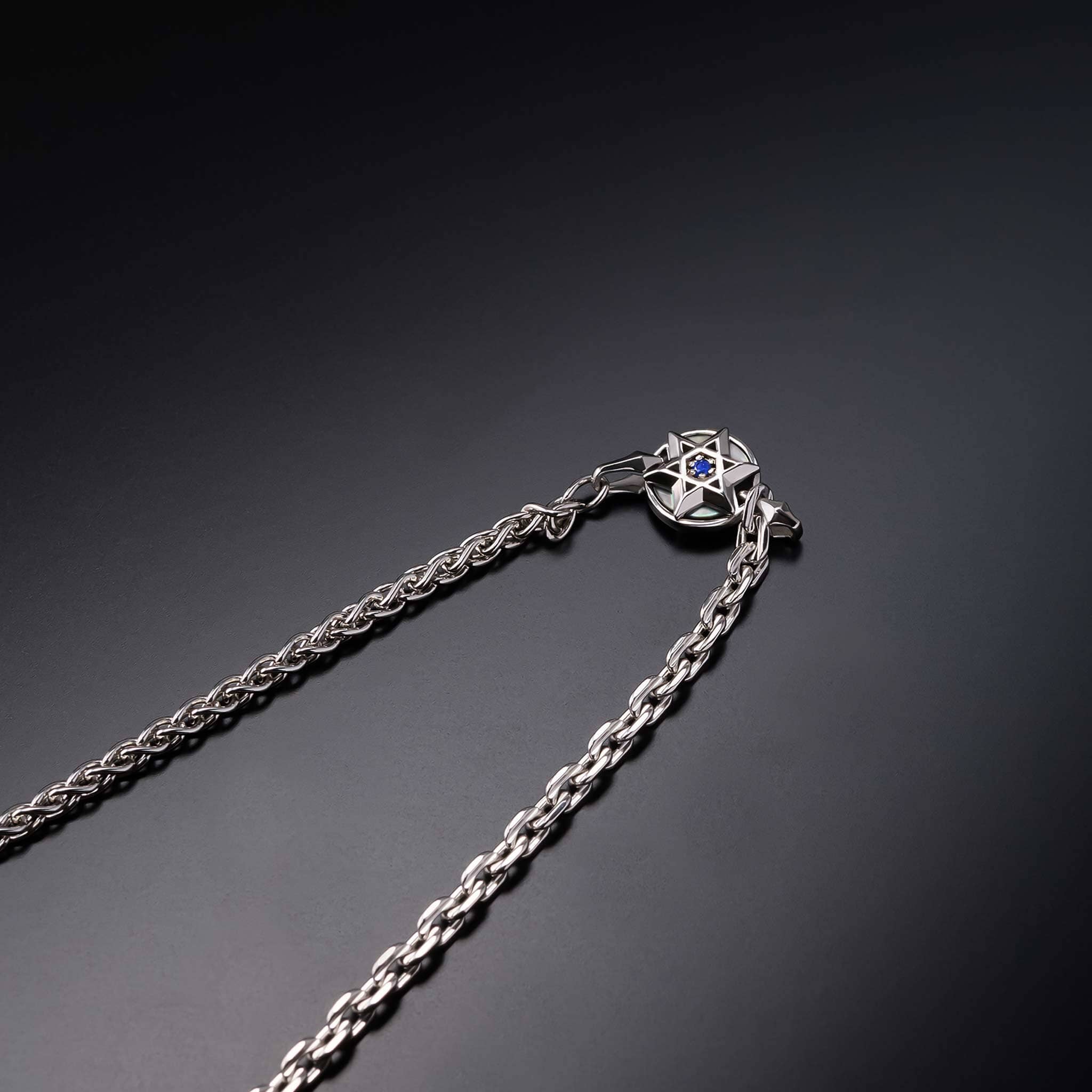 Silver Chain Necklace with Sapphire & Black Mother of Pearl