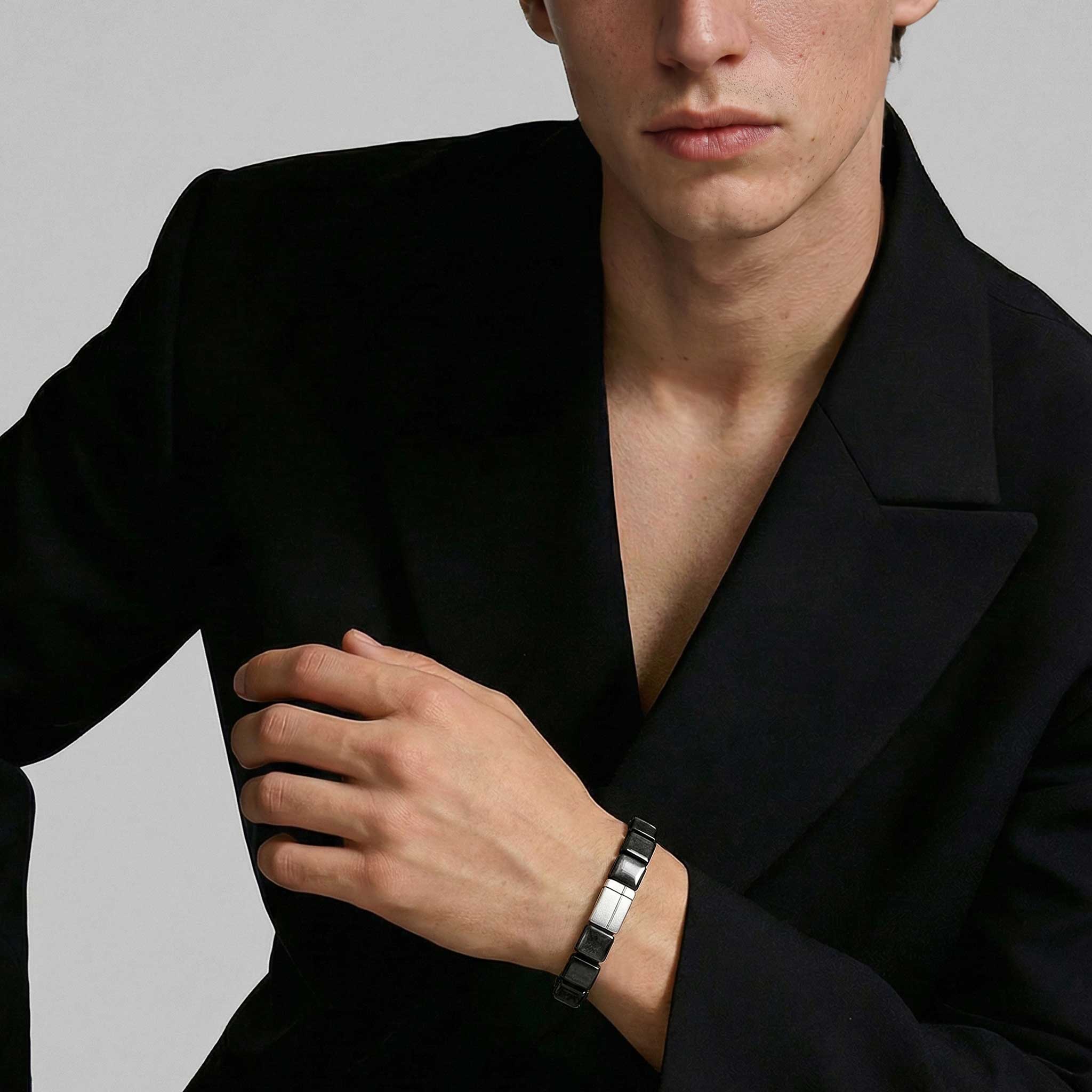 Ichinen Mag-lock Bracelet Silver Obsidian Bracelets AWNL 
