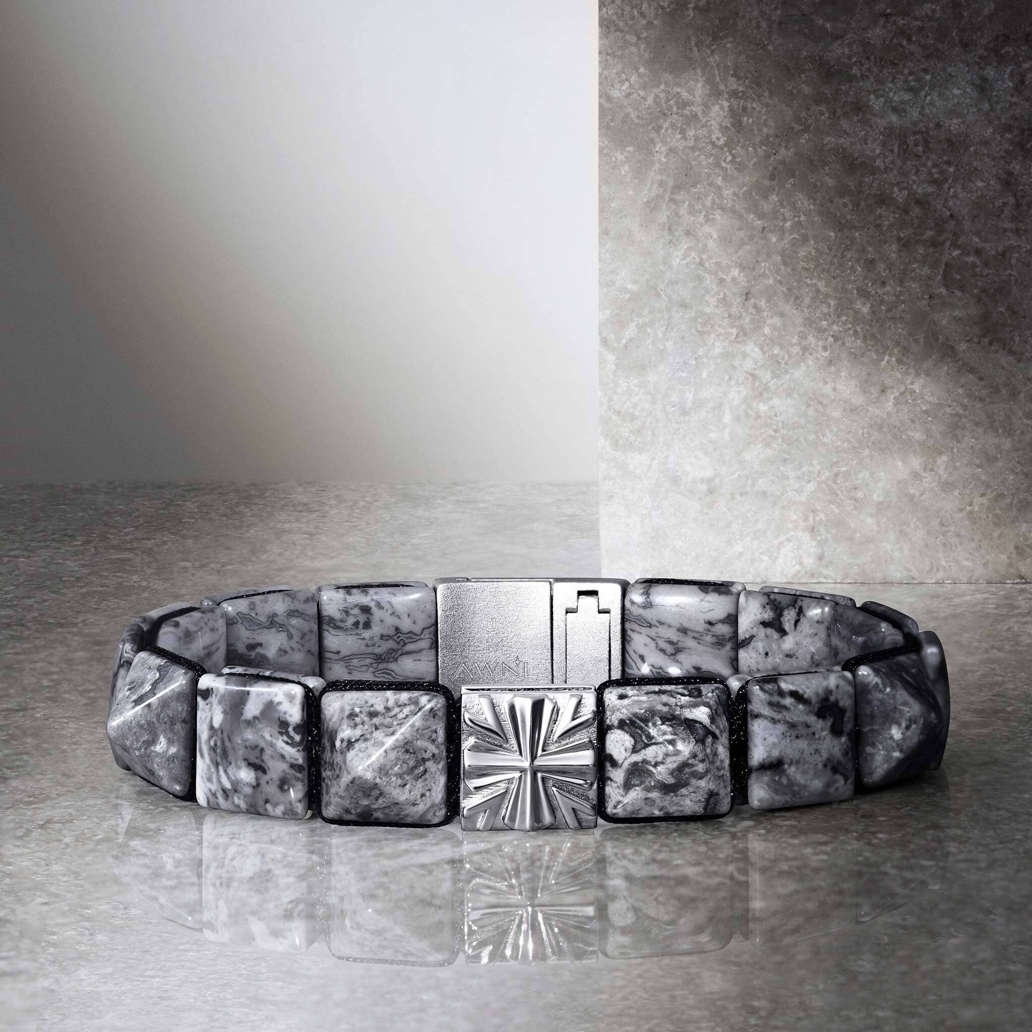 Picasso Jasper & Silver Knight's Cross Flatbead Magnetic Bracelet