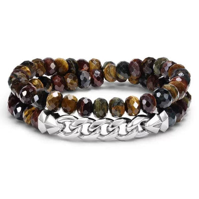 Double Wrap Curb Chain Bracelet Multicolor Tiger Eye