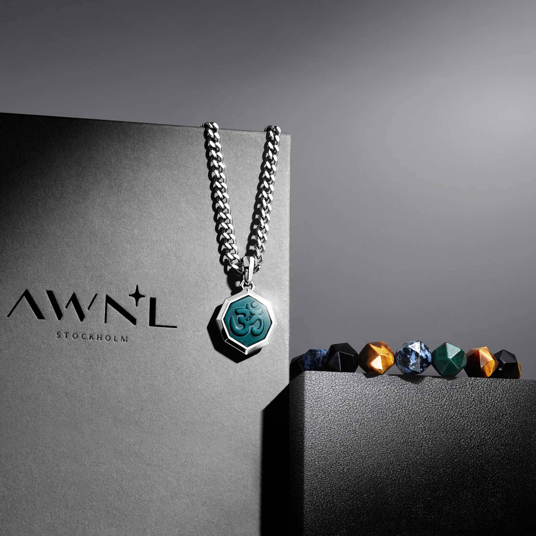 Om Sanskrit Multicolor Gemstone Necklace Necklaces AWNL 