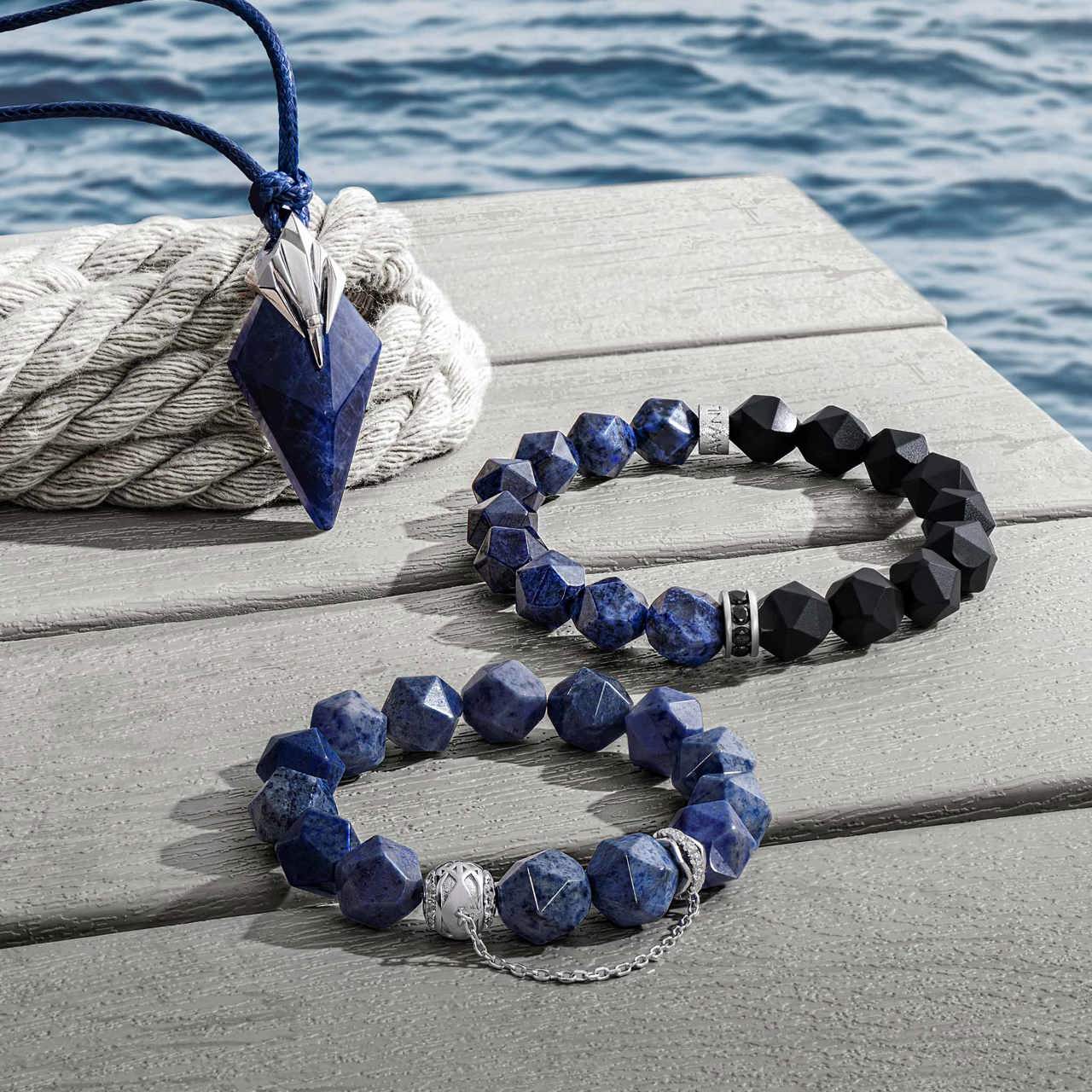 AWNL ブラック ブレスレット Black Onyx & Dumortierite Stretch Beaded Bracelet for Men | AWNL