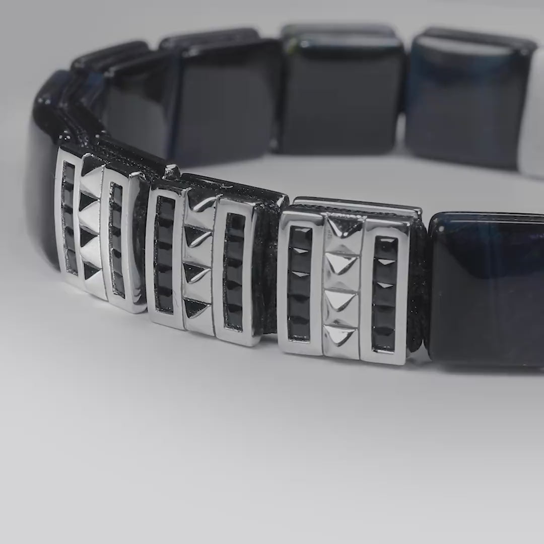 Blue Tiger Eye Gate of Fate Flatbead Magnetic Bracelet for Men