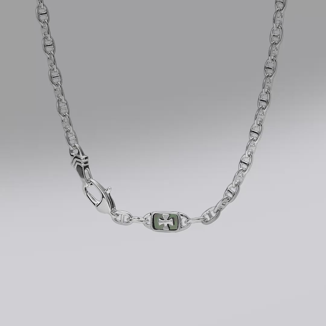 Silver Chain Necklace with Black Mother Of Pearl pendant for Men