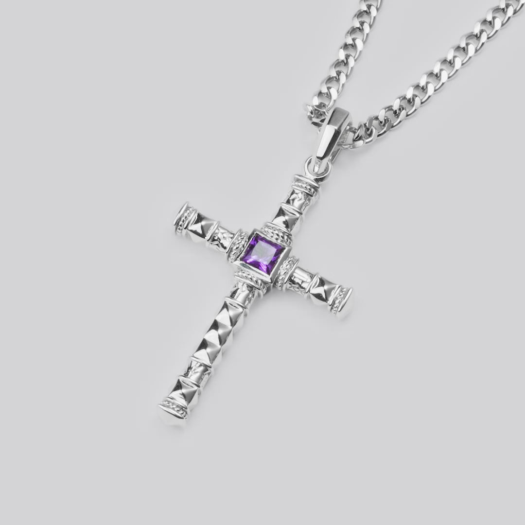 Amethyst Cross Rune-Engraved Pendant Necklace for Men | AWNL Stockholm