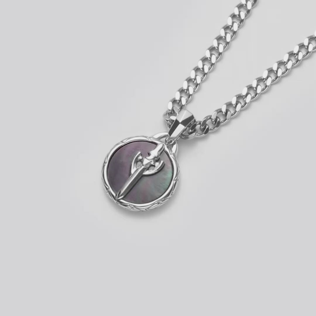 Sterling Silver Chain Necklace with Black Mother Of Pearl Pendant