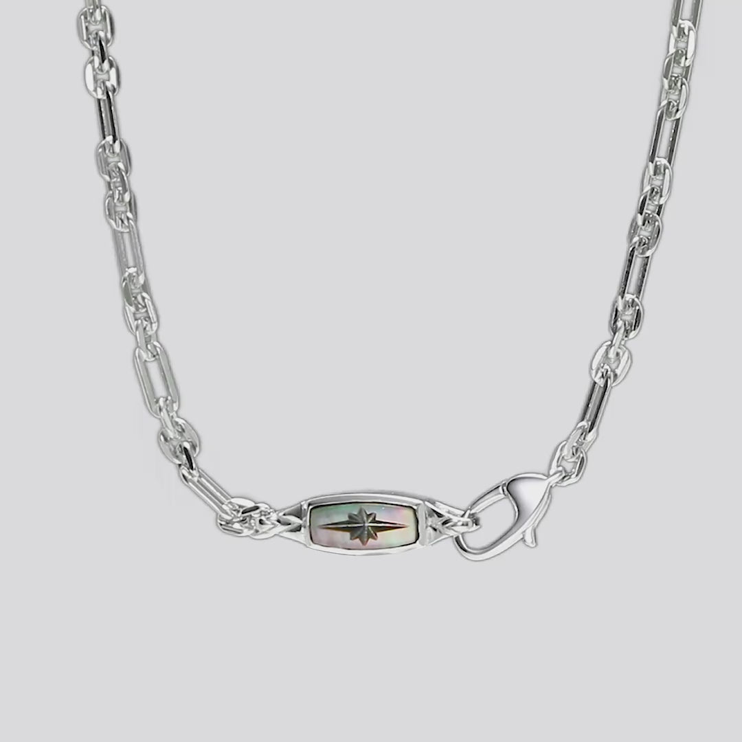 Silver Chain Necklace with Black Mother Of Pearl pendant for Men